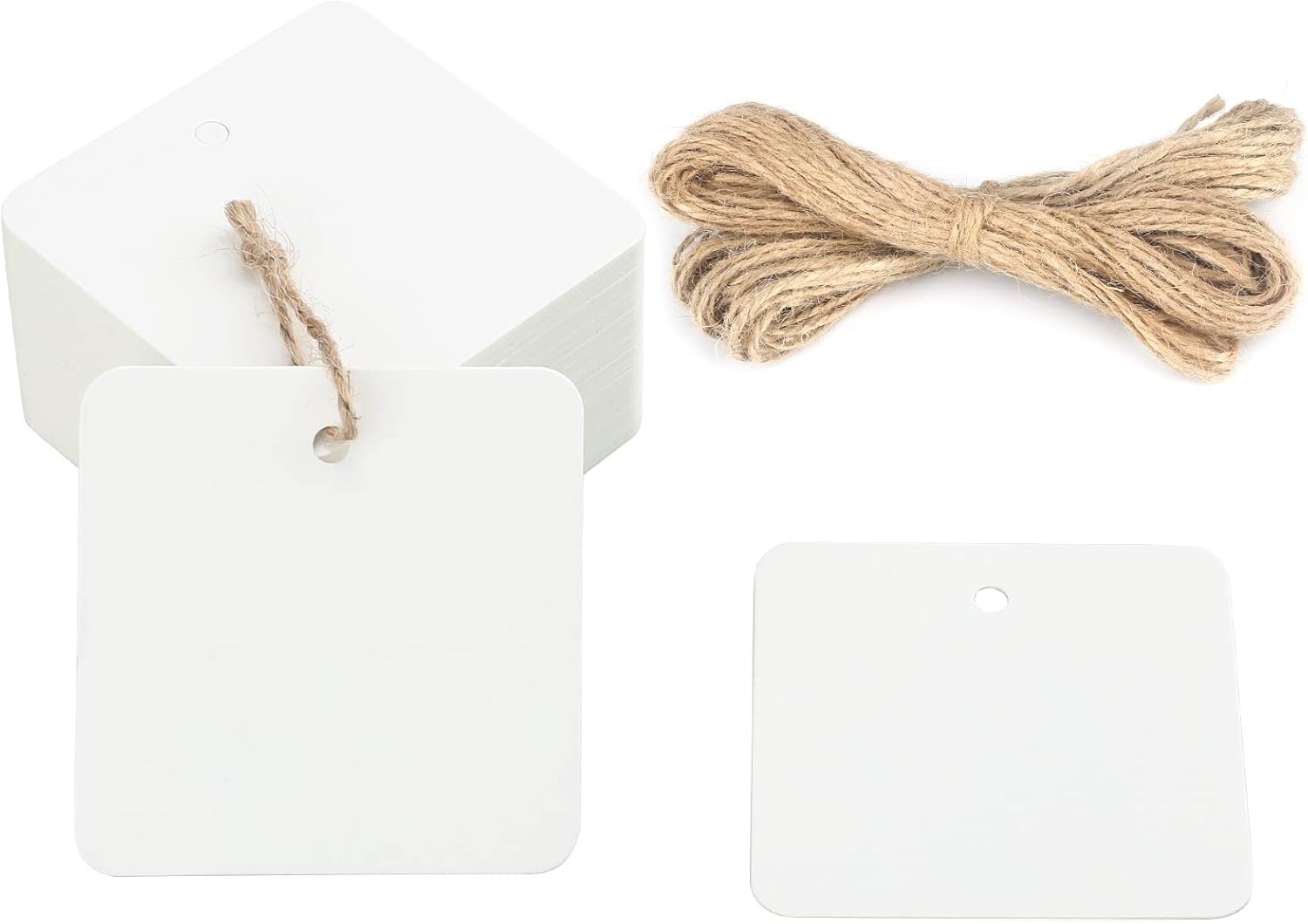 image:imageG2PLUS 100PCS White Gift Tags with String100PCS Square Paper Tags 25x25 inches Large Blank Haning Label Tag for Wedding Birthday Christmas Party Favors22 x 22 inches