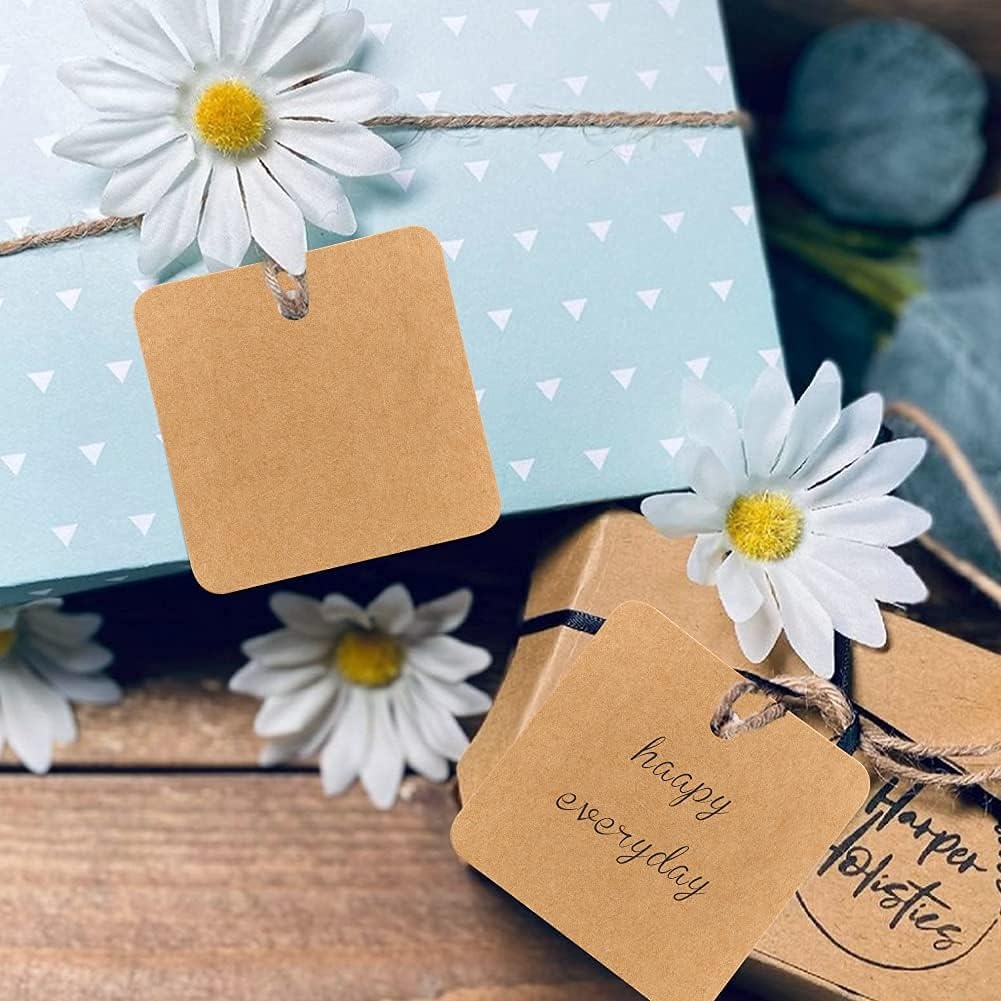 image:imageG2PLUS 100PCS White Gift Tags with String100PCS Square Paper Tags 25x25 inches Large Blank Haning Label Tag for Wedding Birthday Christmas Party Favors22 x 22 inches