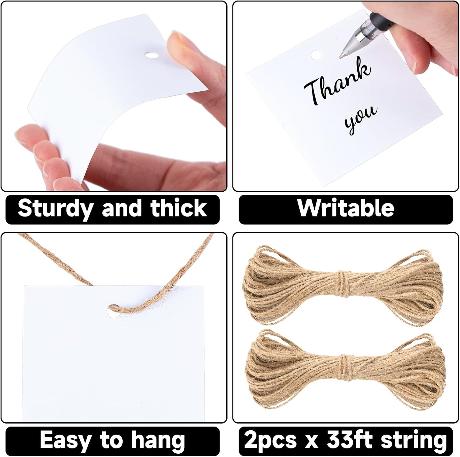image:imageG2PLUS 100PCS White Gift Tags with String100PCS Square Paper Tags 25x25 inches Large Blank Haning Label Tag for Wedding Birthday Christmas Party Favors25 x 25 inches