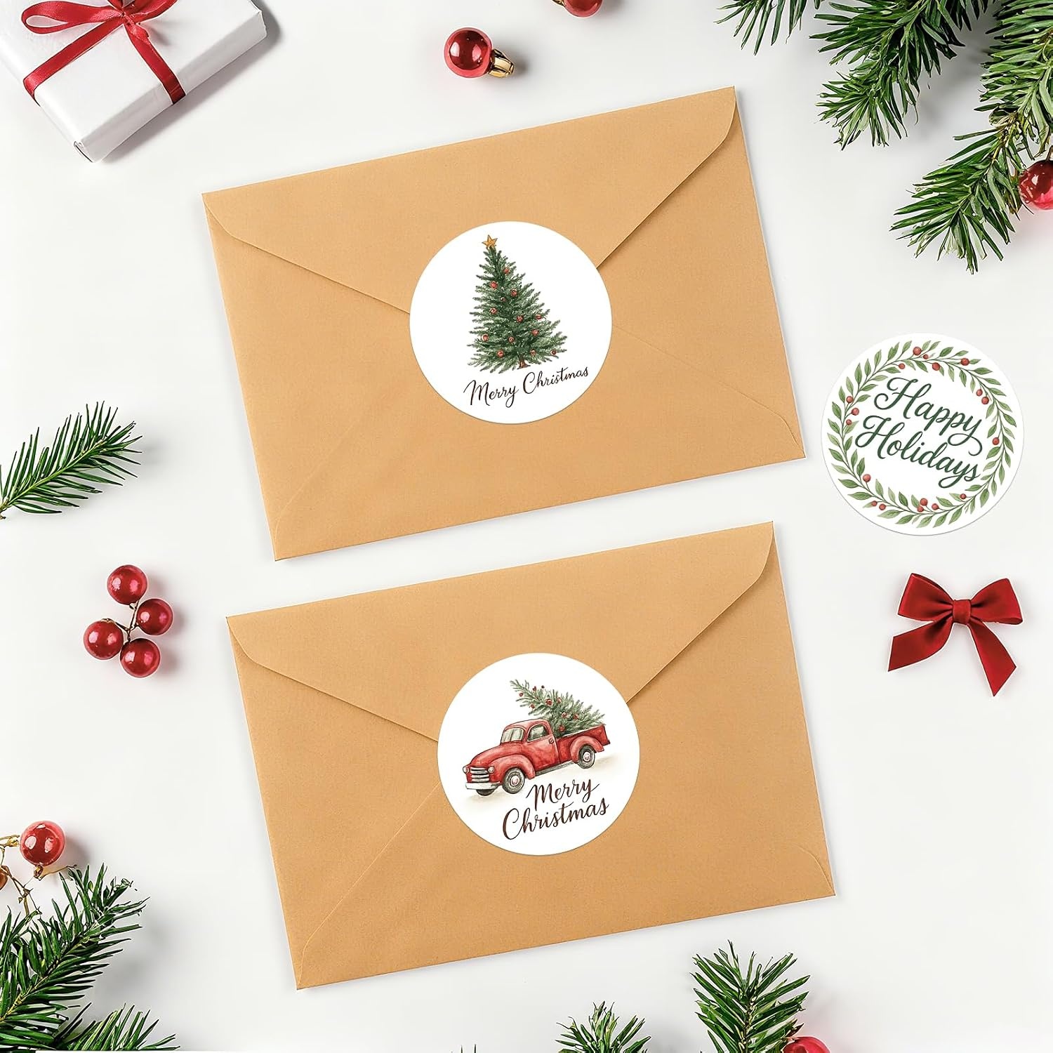 image:imageG2PLUS 120PCS Christmas Gift Name Stickers 6 Styles Merry Christmas Stickers 2 Round Xmas Gift Tags Sticker Xmas Santa Claus Label for Cards Envelope SealsRed GreenVintage Red Green