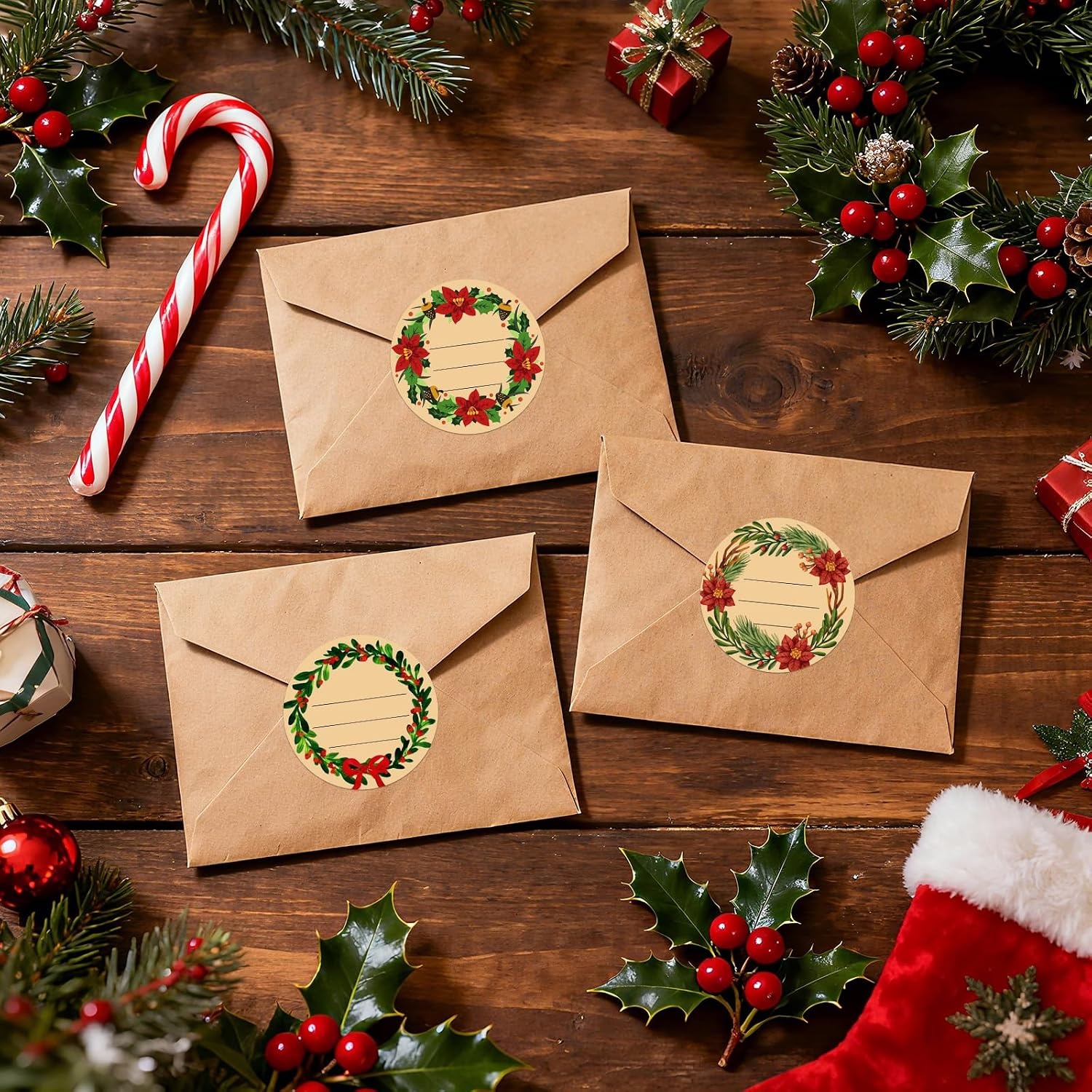 image:imageG2PLUS 120PCS Christmas Gift Name Stickers 6 Styles Merry Christmas Stickers 2 Round Xmas Gift Tags Sticker Xmas Santa Claus Label for Cards Envelope SealsRed GreenBrown Green Red
