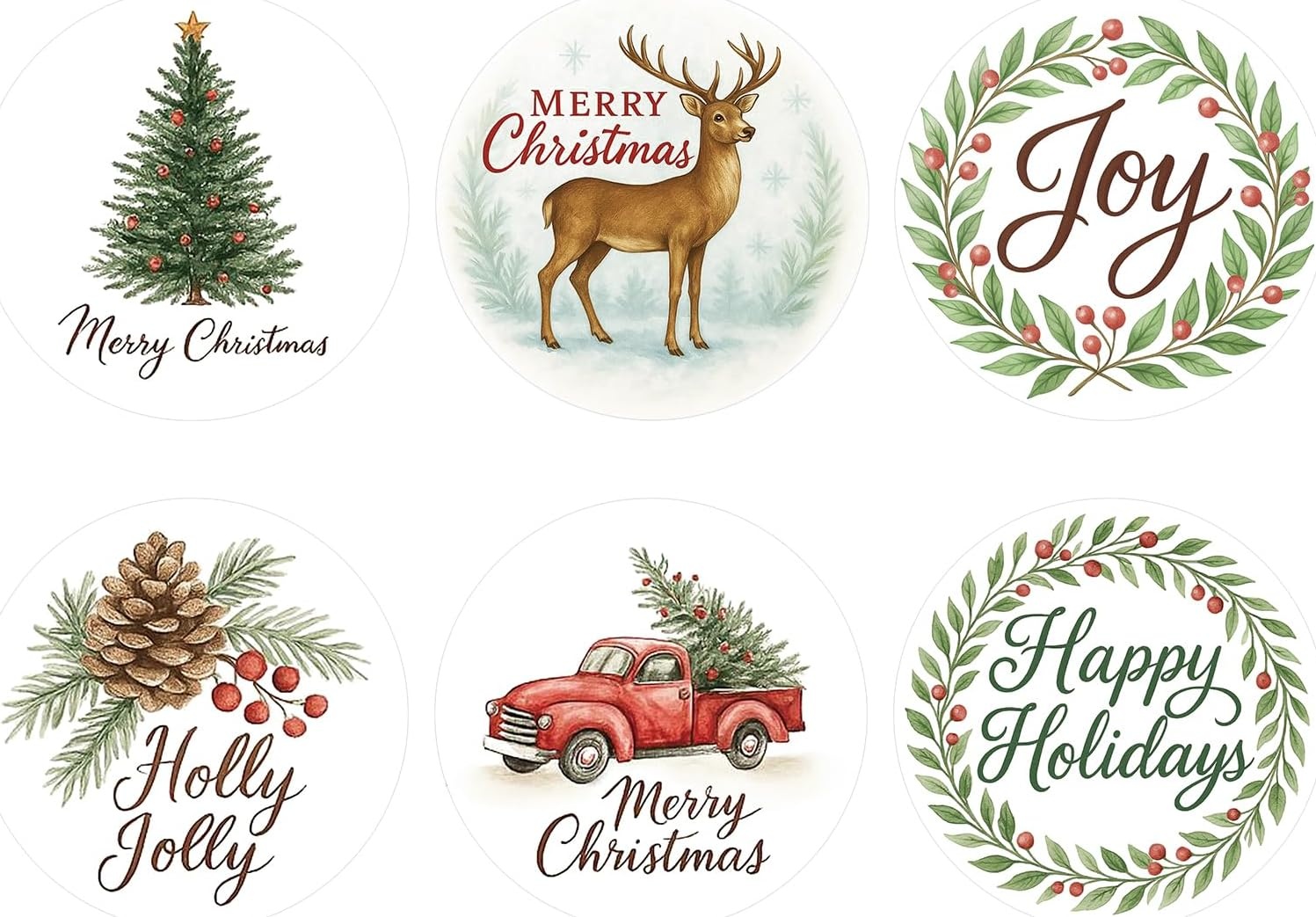 image:imageG2PLUS 120PCS Christmas Gift Name Stickers 6 Styles Merry Christmas Stickers 2 Round Xmas Gift Tags Sticker Xmas Santa Claus Label for Cards Envelope SealsRed GreenVintage Red Green
