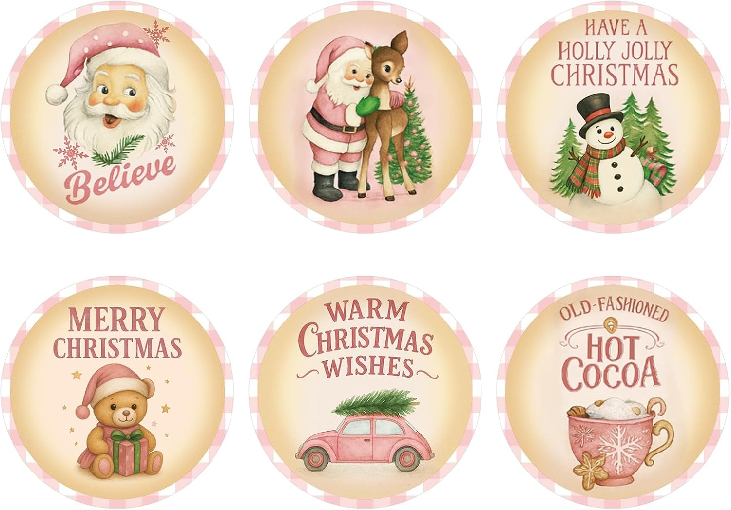 image:imageG2PLUS 120PCS Christmas Gift Name Stickers 6 Styles Merry Christmas Stickers 2 Round Xmas Gift Tags Sticker Xmas Santa Claus Label for Cards Envelope SealsRed GreenPink