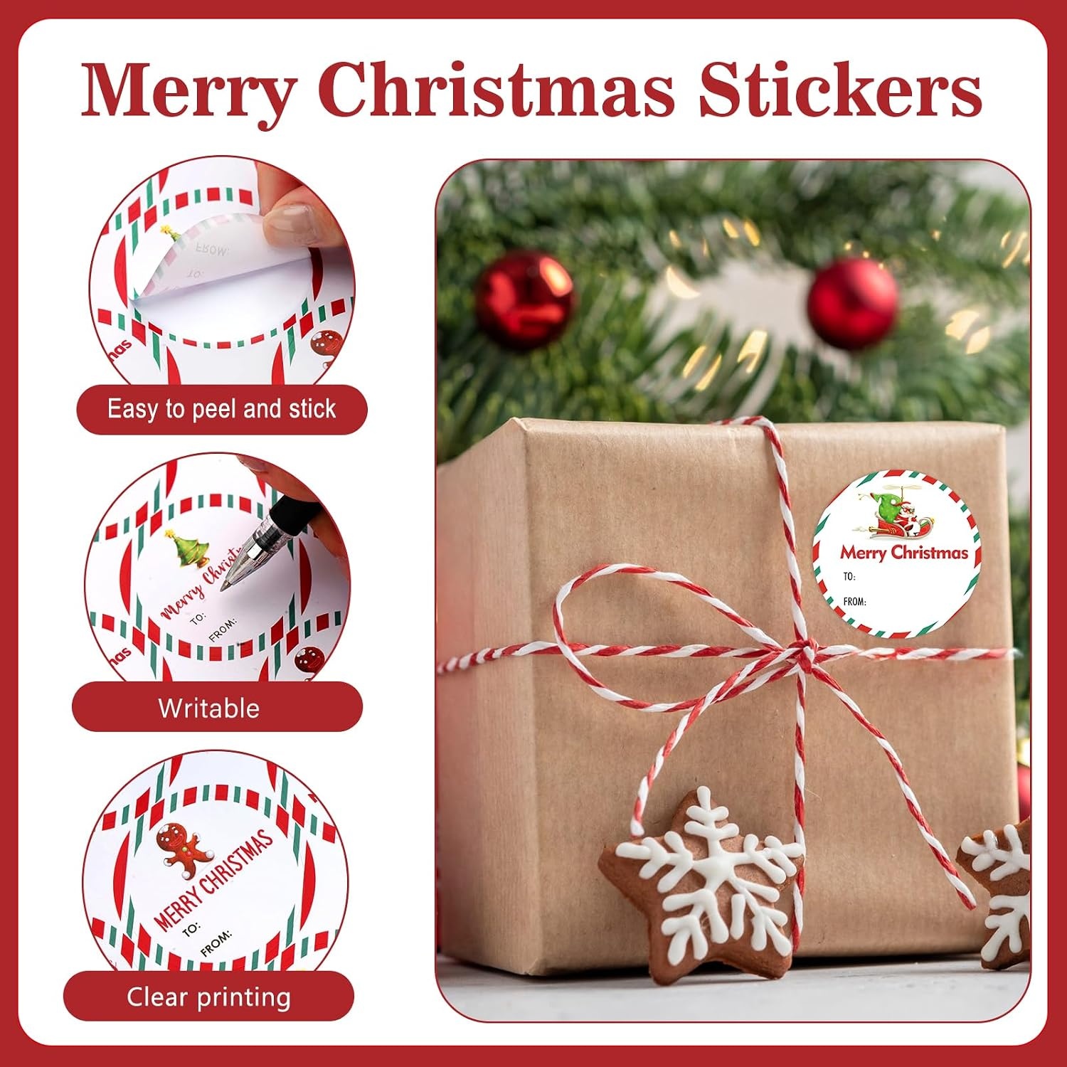image:imageG2PLUS 120PCS Christmas Gift Name Stickers 6 Styles Merry Christmas Stickers 2 Round Xmas Gift Tags Sticker Xmas Santa Claus Label for Cards Envelope SealsRed GreenRed Green