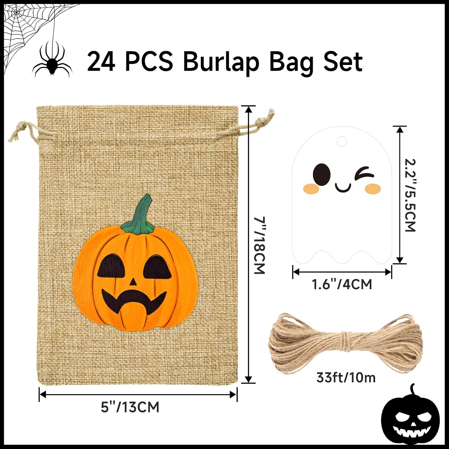 image:imageG2PLUS 24Pcs Thanksgiving Burlap Gift Bags  4X6 In Drawstring Goodies Treat Bags 8 Styles Pumpkin Gift Candy Pouches with Ghost Tags for Autumn Thanksgiving Halloween Party Favors8 Styles Pumpkin 5X7