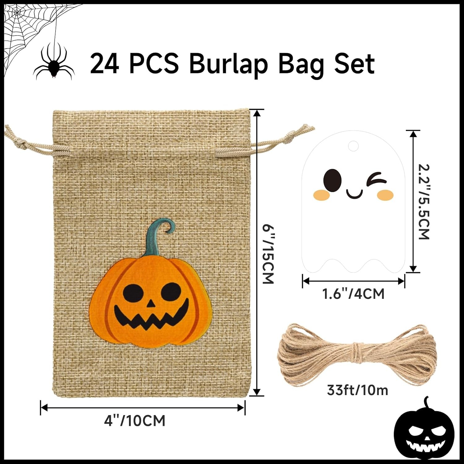 image:imageG2PLUS 24Pcs Thanksgiving Burlap Gift Bags  4X6 In Drawstring Goodies Treat Bags 8 Styles Pumpkin Gift Candy Pouches with Ghost Tags for Autumn Thanksgiving Halloween Party Favors8 Styles Pumpkin 4X6