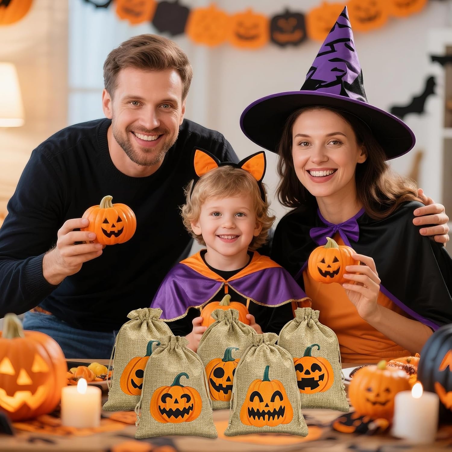 image:imageG2PLUS 24Pcs Thanksgiving Burlap Gift Bags  4X6 In Drawstring Goodies Treat Bags 8 Styles Pumpkin Gift Candy Pouches with Ghost Tags for Autumn Thanksgiving Halloween Party Favors8 Styles Pumpkin 5X7