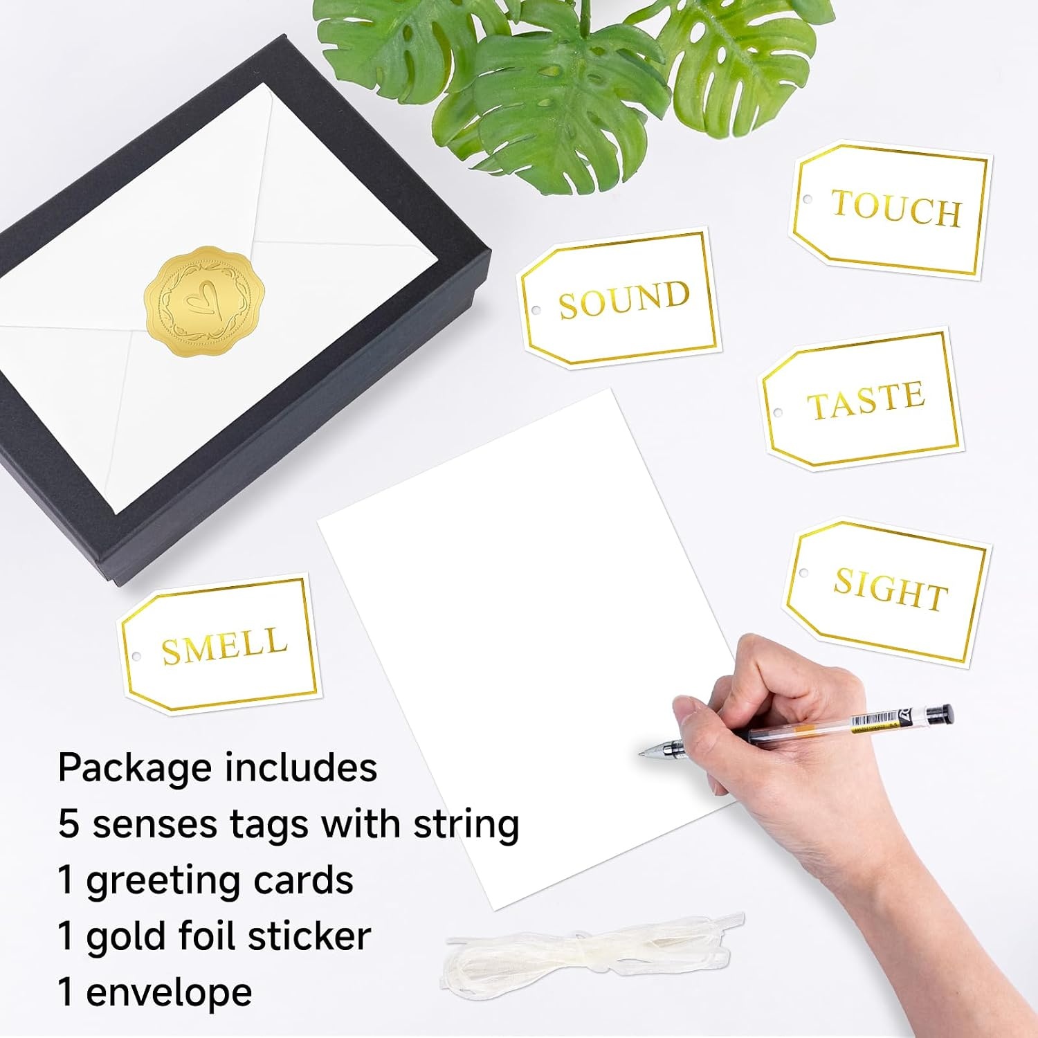 image:imageG2PLUS 5 Senses Gift Tags with String for Him and Her  Romantic White and Gold Gift Tags Set with Sense Greeting Card for Anniversary Valentines Day Birthday ChristmasWhite Gold