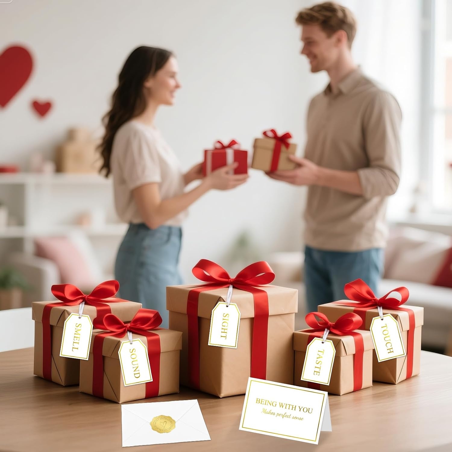 image:imageG2PLUS 5 Senses Gift Tags with String for Him and Her  Romantic White and Gold Gift Tags Set with Sense Greeting Card for Anniversary Valentines Day Birthday ChristmasWhite Gold
