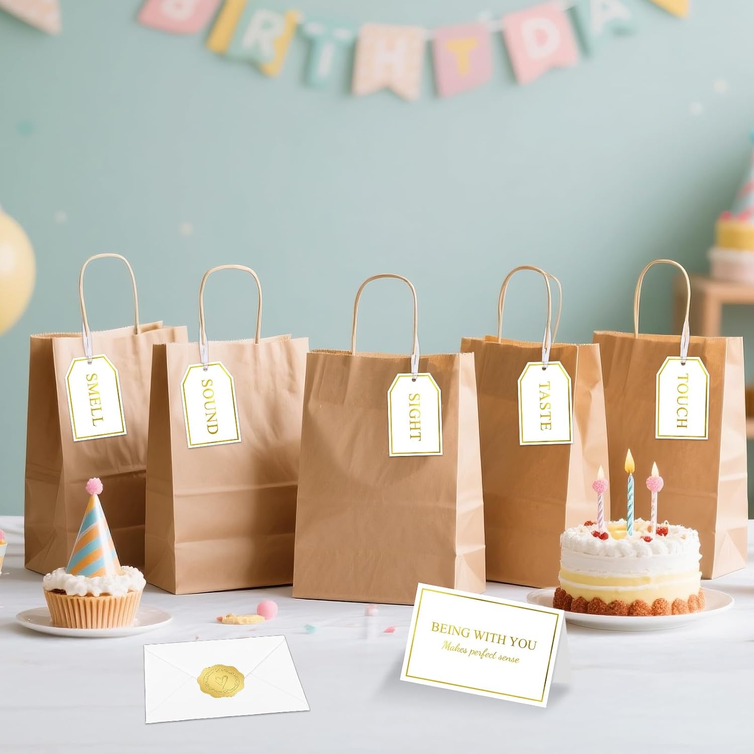 image:imageG2PLUS 5 Senses Gift Tags with String for Him and Her  Romantic White and Gold Gift Tags Set with Sense Greeting Card for Anniversary Valentines Day Birthday ChristmasWhite Gold