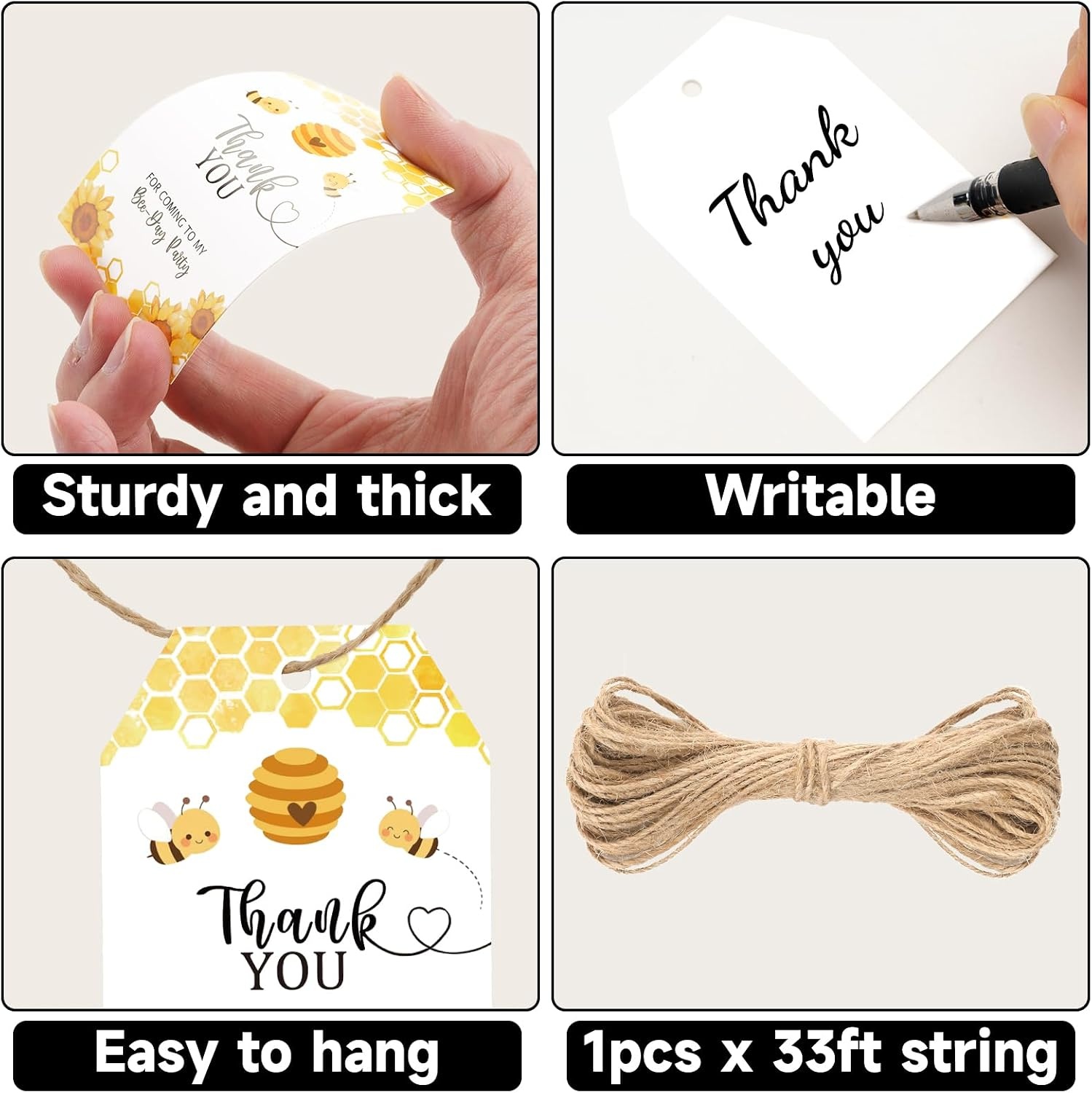 image:imageG2PLUS 50Pcs A Gift for You Tags  33x22 in White Paper Name Tags with String Gift Wrapping Hangtag for Wedding Baby Shower Birthday ChristmasBeeThank You