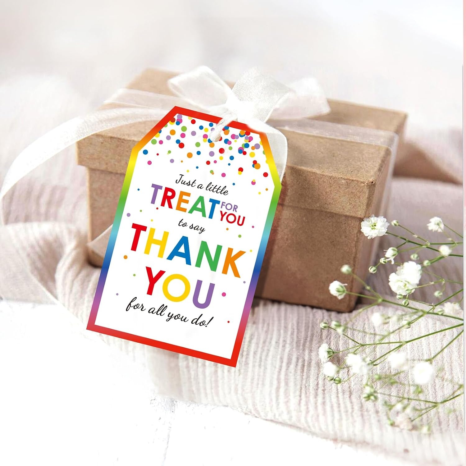 image:imageG2PLUS 50Pcs A Gift for You Tags  33x22 in White Paper Name Tags with String Gift Wrapping Hangtag for Wedding Baby Shower Birthday ChristmasDotsThank You