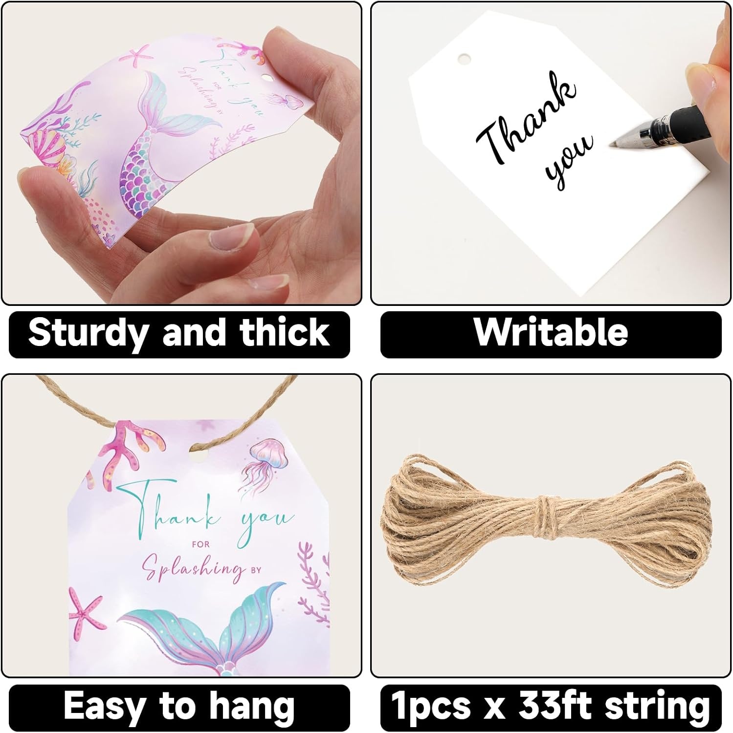 image:imageG2PLUS 50Pcs A Gift for You Tags  33x22 in White Paper Name Tags with String Gift Wrapping Hangtag for Wedding Baby Shower Birthday ChristmasMermaidThank You