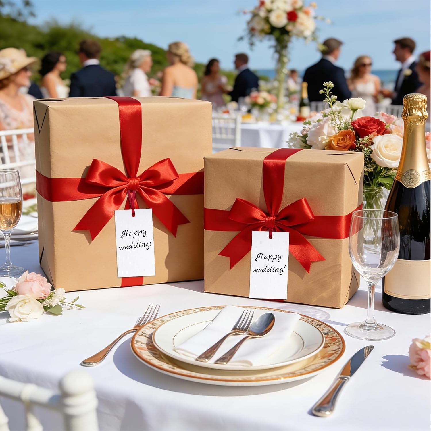 image:imageG2PLUS 50Pcs Name Place Cards  Wedding Place Cards with Champagne Gold Ribbon Blank Paper Gift Tags 35x2 Inches for Wedding Favors Bridal Shower amp Party Table SettingRed