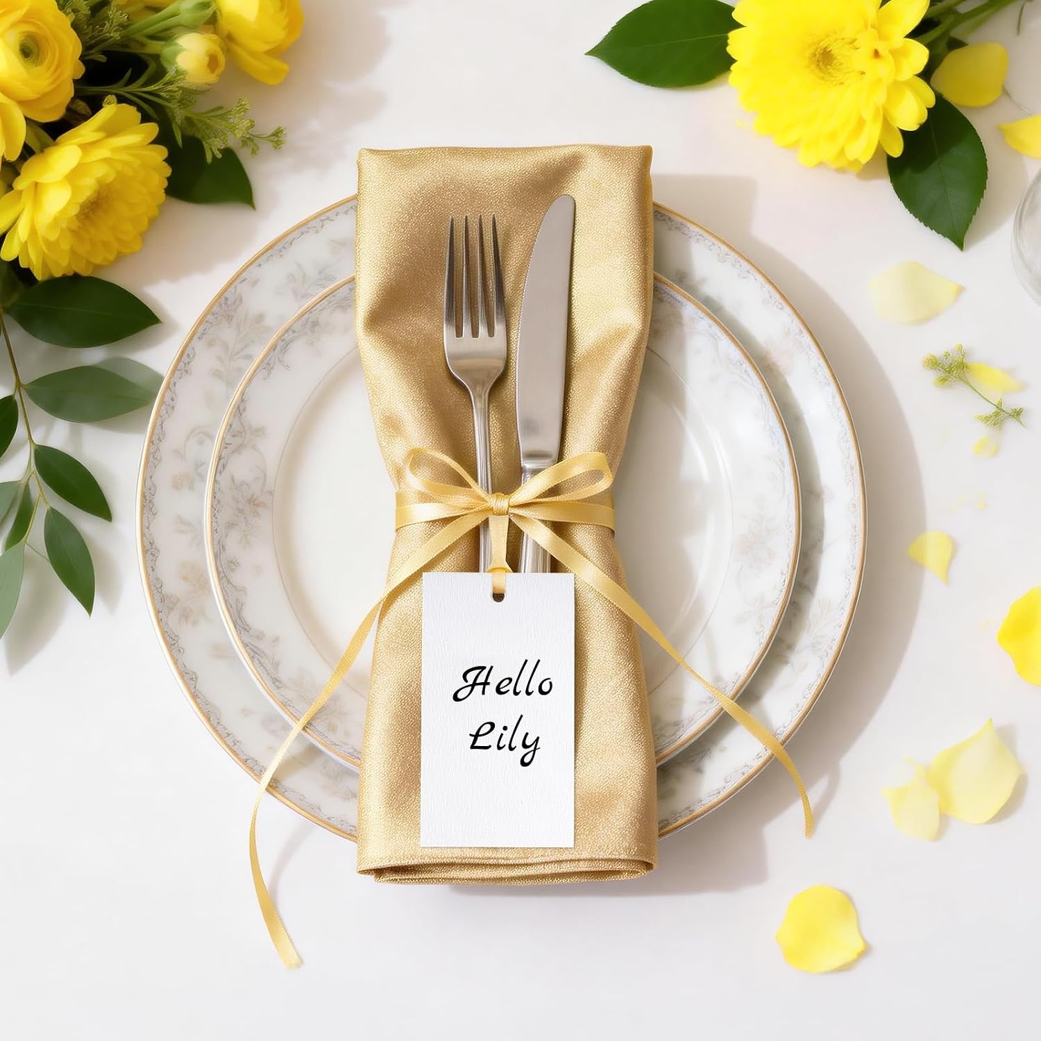 image:imageG2PLUS 50Pcs Name Place Cards  Wedding Place Cards with Champagne Gold Ribbon Blank Paper Gift Tags 35x2 Inches for Wedding Favors Bridal Shower amp Party Table SettingChampagne Gold