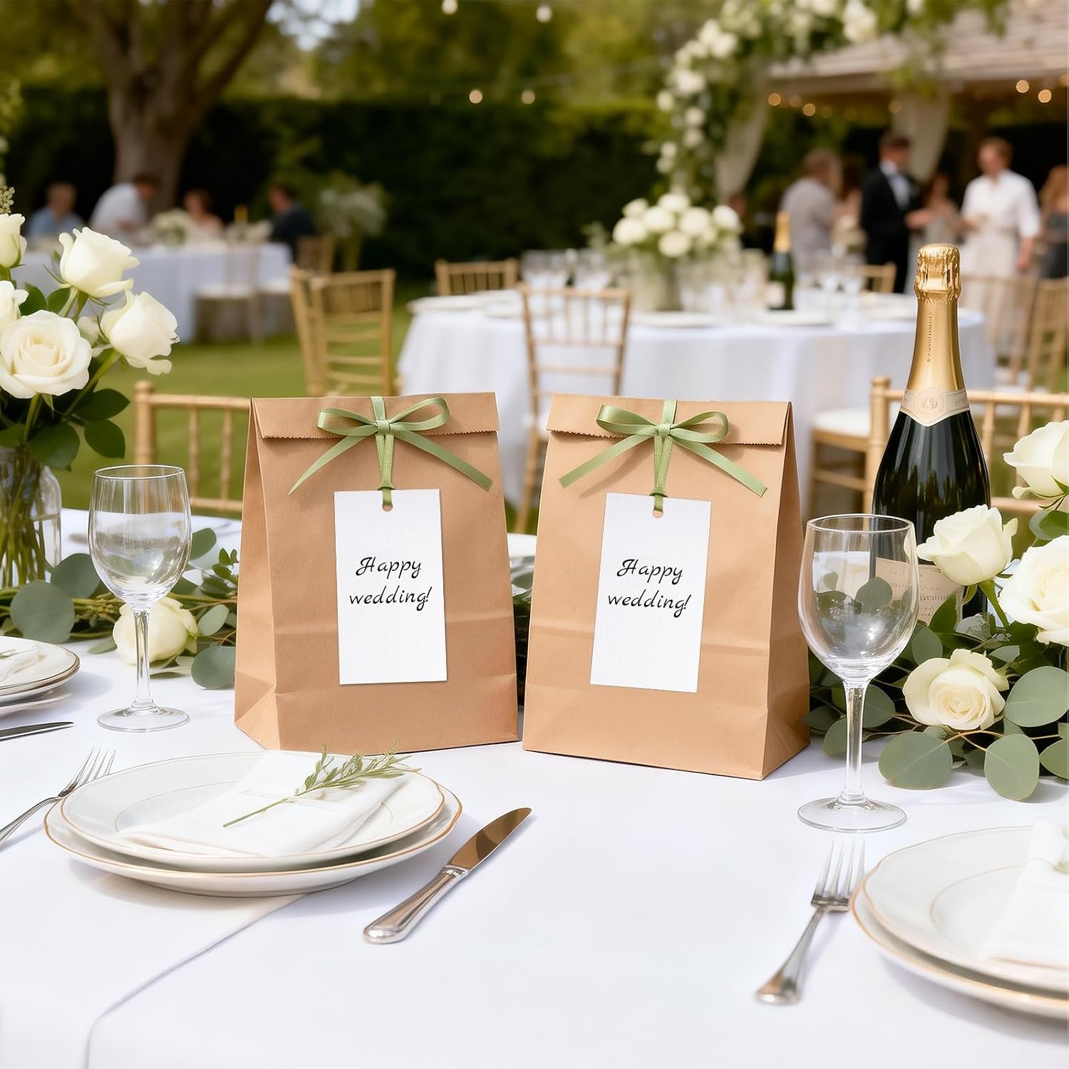 image:imageG2PLUS 50Pcs Name Place Cards  Wedding Place Cards with Champagne Gold Ribbon Blank Paper Gift Tags 35x2 Inches for Wedding Favors Bridal Shower amp Party Table SettingSage Green