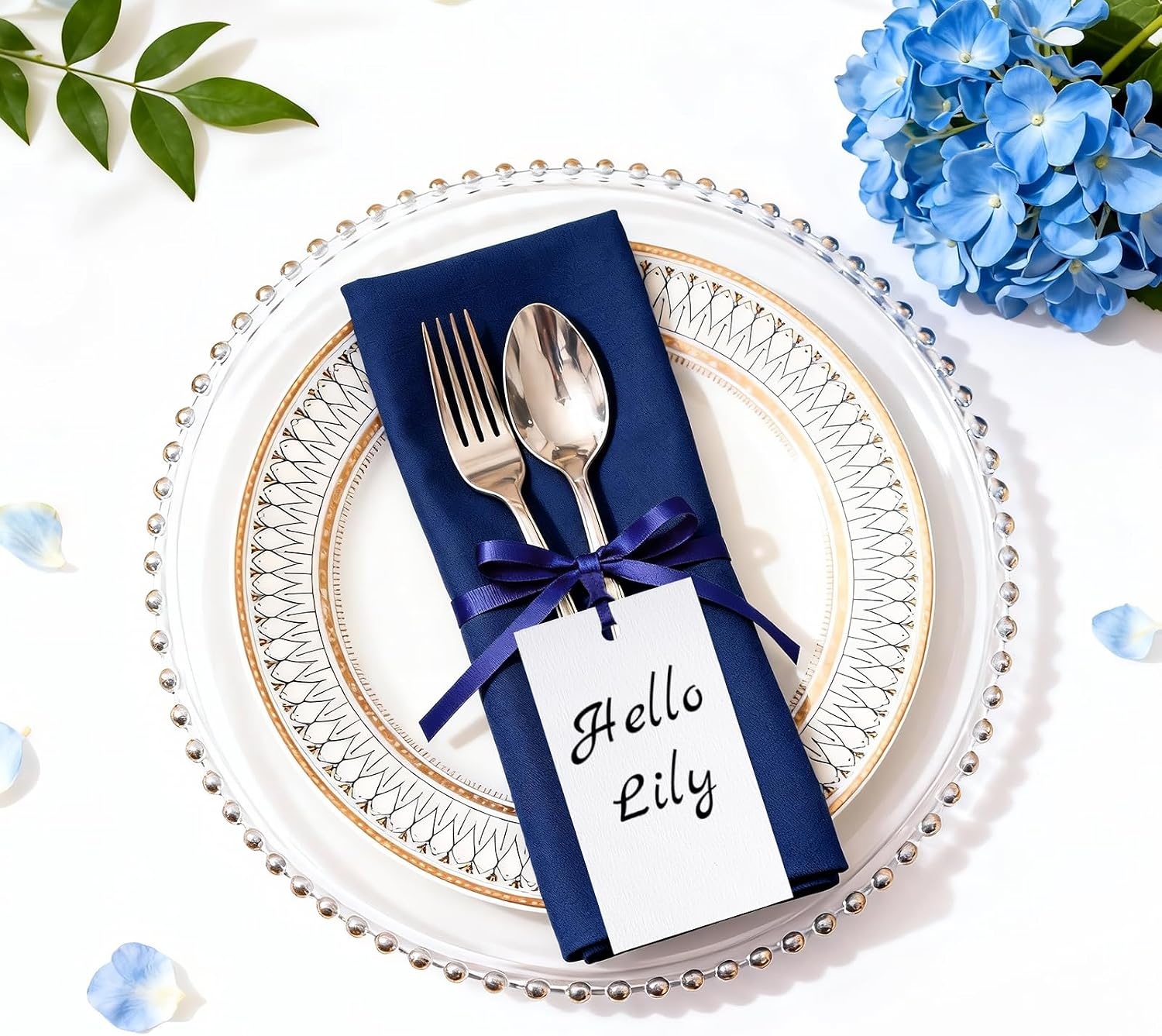 image:imageG2PLUS 50Pcs Name Place Cards  Wedding Place Cards with Champagne Gold Ribbon Blank Paper Gift Tags 35x2 Inches for Wedding Favors Bridal Shower amp Party Table SettingNavy Blue