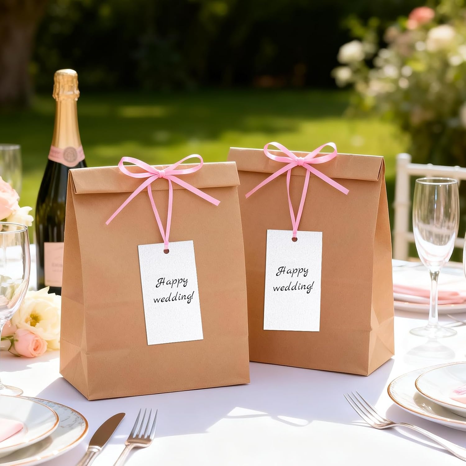 image:imageG2PLUS 50Pcs Name Place Cards  Wedding Place Cards with Champagne Gold Ribbon Blank Paper Gift Tags 35x2 Inches for Wedding Favors Bridal Shower amp Party Table SettingPink