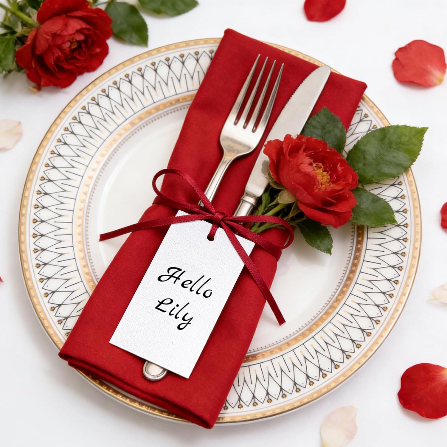 image:imageG2PLUS 50Pcs Name Place Cards  Wedding Place Cards with Champagne Gold Ribbon Blank Paper Gift Tags 35x2 Inches for Wedding Favors Bridal Shower amp Party Table SettingRed