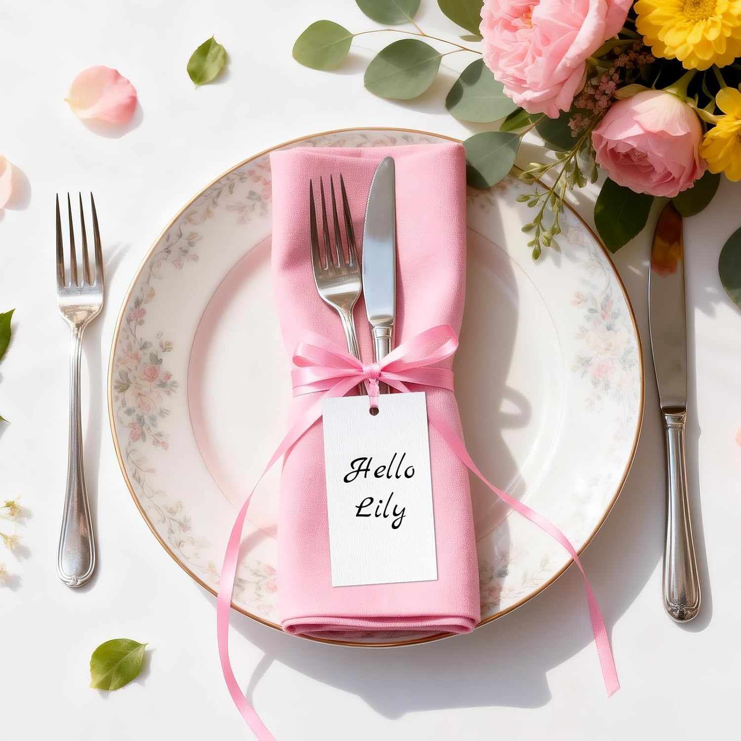 image:imageG2PLUS 50Pcs Name Place Cards  Wedding Place Cards with Champagne Gold Ribbon Blank Paper Gift Tags 35x2 Inches for Wedding Favors Bridal Shower amp Party Table SettingPink