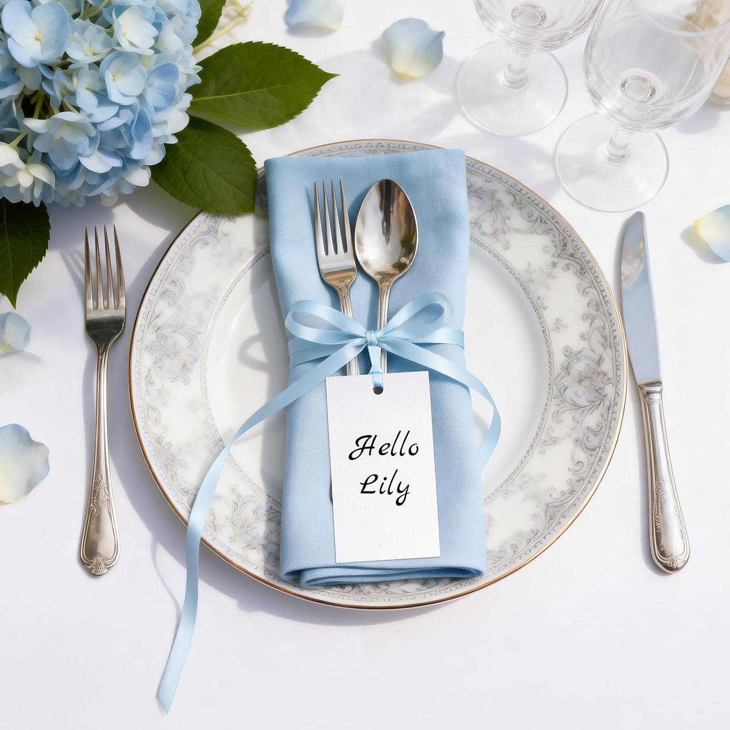 image:imageG2PLUS 50Pcs Name Place Cards  Wedding Place Cards with Champagne Gold Ribbon Blank Paper Gift Tags 35x2 Inches for Wedding Favors Bridal Shower amp Party Table SettingBlue