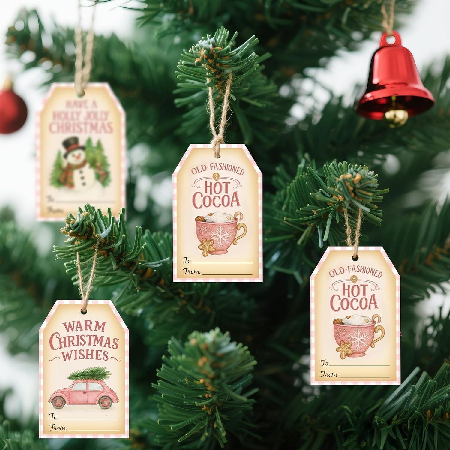 image:imageG2PLUS 60Pcs Gold Christmas Gift Tags  4 Styles Christmas Name Tags Xmas Tree Holiday Paper Gift Tags with String for DIY Crafts Party Favors Gift Exchange Stocking Stuffers5 Styles Pink Christmas