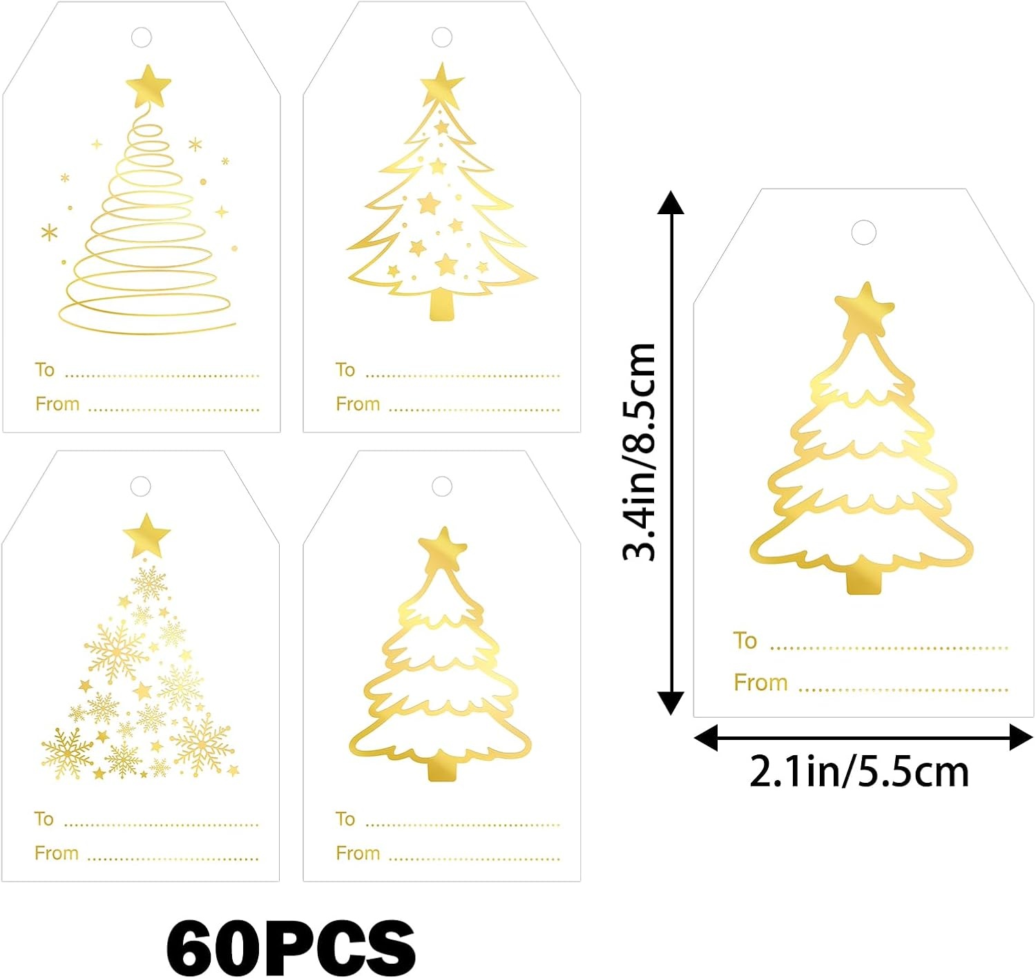 image:imageG2PLUS 60Pcs Gold Christmas Gift Tags  4 Styles Christmas Name Tags Xmas Tree Holiday Paper Gift Tags with String for DIY Crafts Party Favors Gift Exchange Stocking Stuffers4 Styles Gold