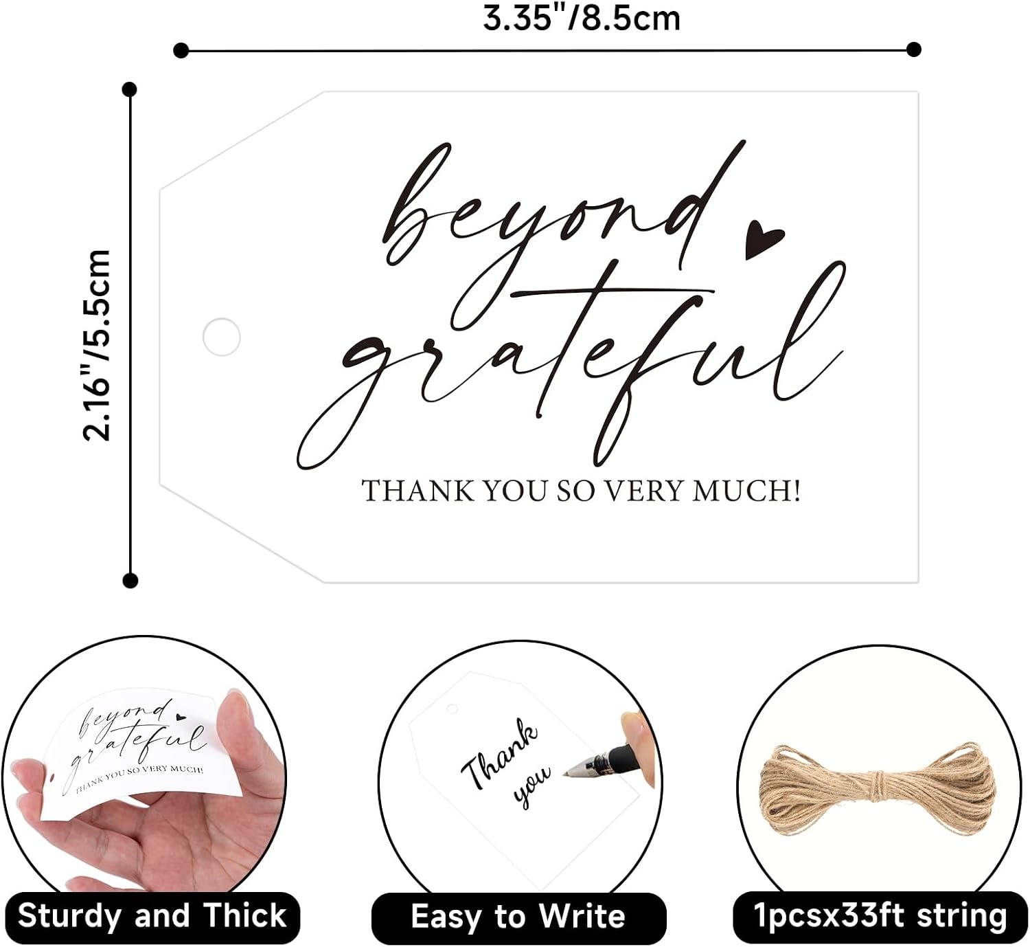 image:imageG2PLUS Beyond Grateful Thank You Tags50PCS White Paper Thank You So Very Much Tags with String 2x3 in for Wedding Baby Shower Birthday Fall Holiday Party FavorsMothers DayBlack Heart