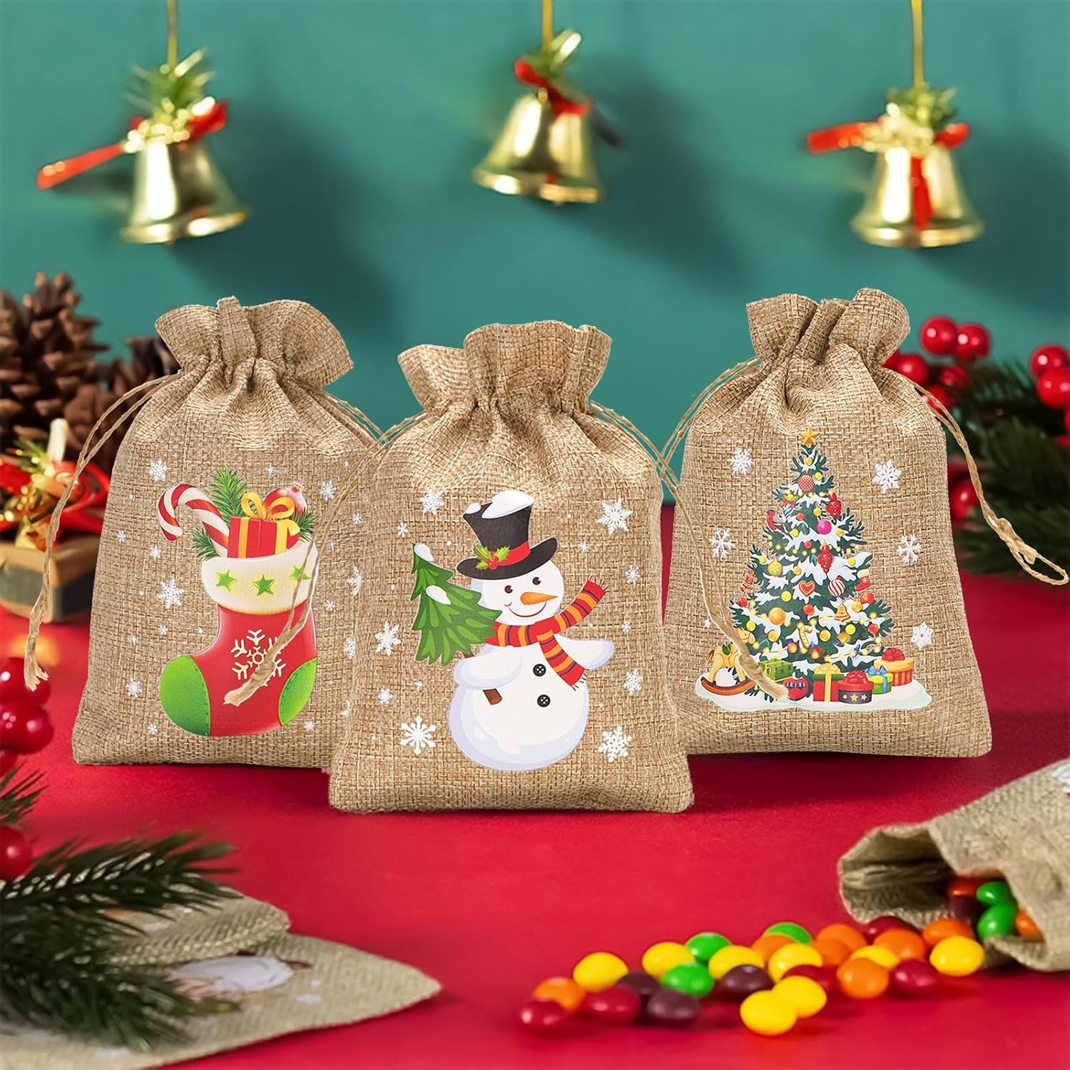 image:imageG2PLUS Christmas Drawstring Burlap Gift Bags  24 Pack Christmas Advent Calendar Bags 8 Designs 46 inches Goodie Gift Bag with Xmas Tree Tags for Xmas Holiday Party Favors4X6 Snowman