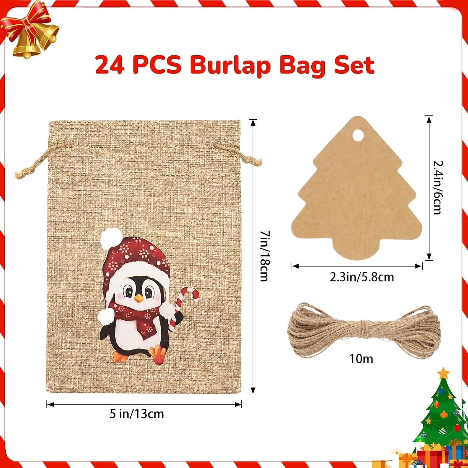 image:imageG2PLUS Christmas Drawstring Burlap Gift Bags  24 Pack Christmas Advent Calendar Bags 8 Designs 46 inches Goodie Gift Bag with Xmas Tree Tags for Xmas Holiday Party Favors5X7 Snowman