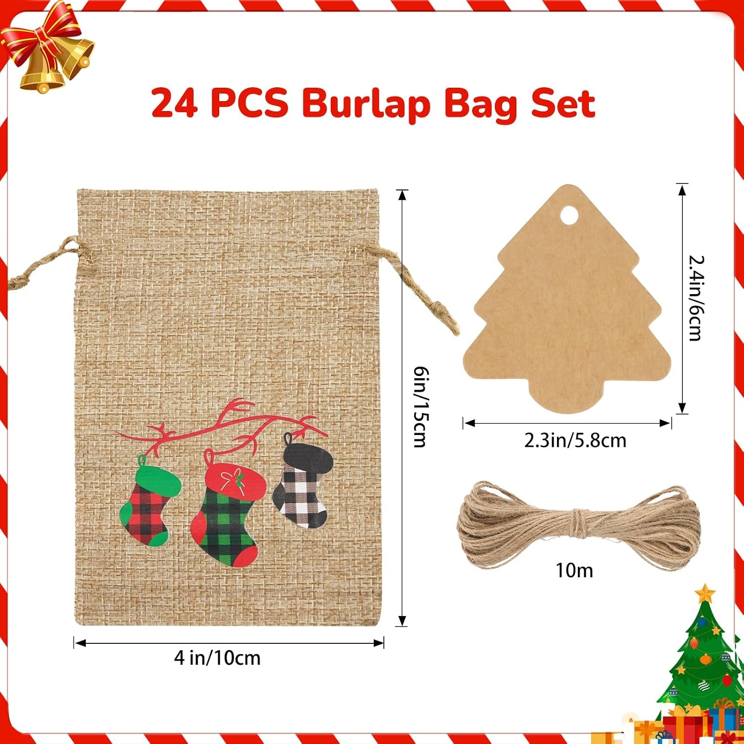image:imageG2PLUS Christmas Drawstring Burlap Gift Bags  24 Pack Christmas Advent Calendar Bags 8 Designs 46 inches Goodie Gift Bag with Xmas Tree Tags for Xmas Holiday Party Favors4X6 Buffalo Plaid