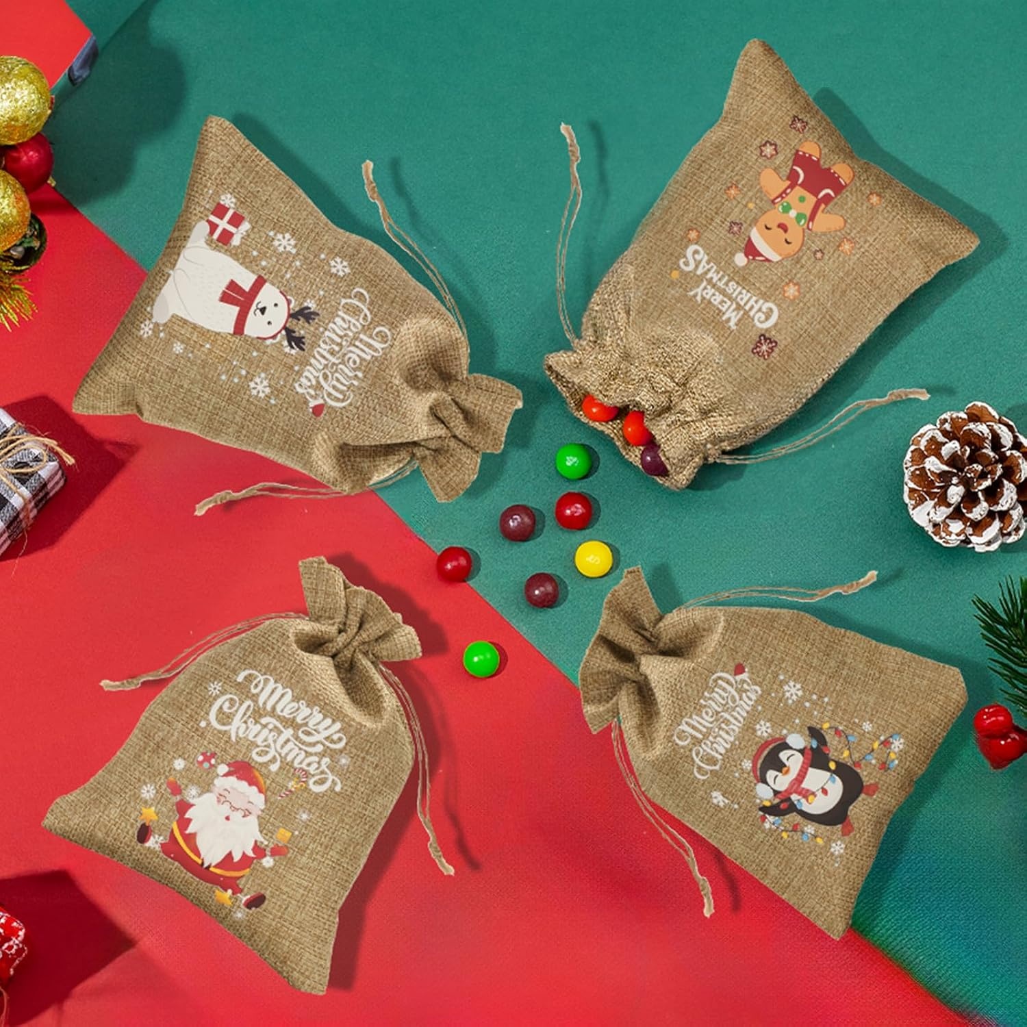 image:imageG2PLUS Christmas Drawstring Burlap Gift Bags  24 Pack Christmas Advent Calendar Bags 8 Designs 46 inches Goodie Gift Bag with Xmas Tree Tags for Xmas Holiday Party Favors4X6 Merry Christmas