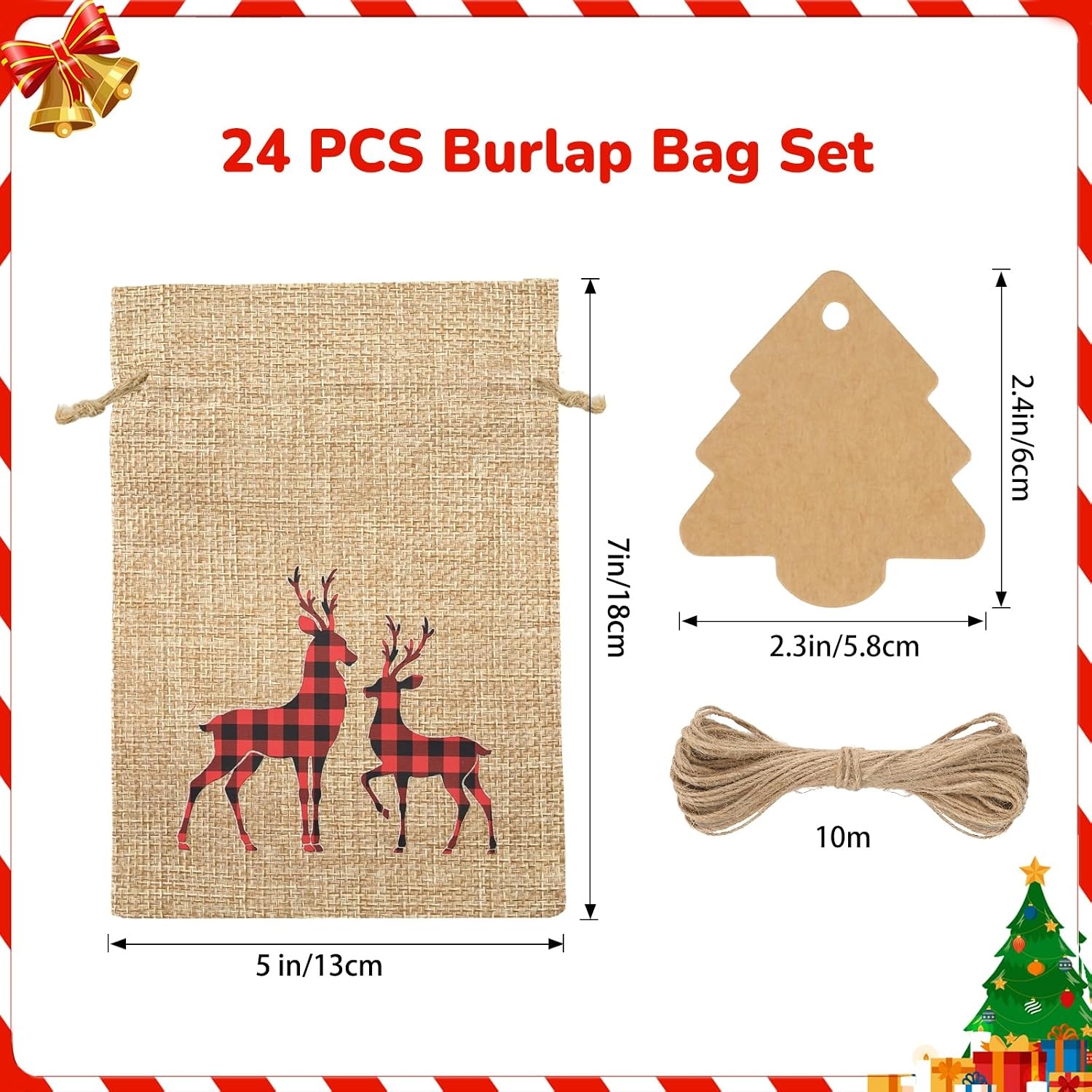 image:imageG2PLUS Christmas Drawstring Burlap Gift Bags  24 Pack Christmas Advent Calendar Bags 8 Designs 46 inches Goodie Gift Bag with Xmas Tree Tags for Xmas Holiday Party Favors5X7 Buffalo Plaid