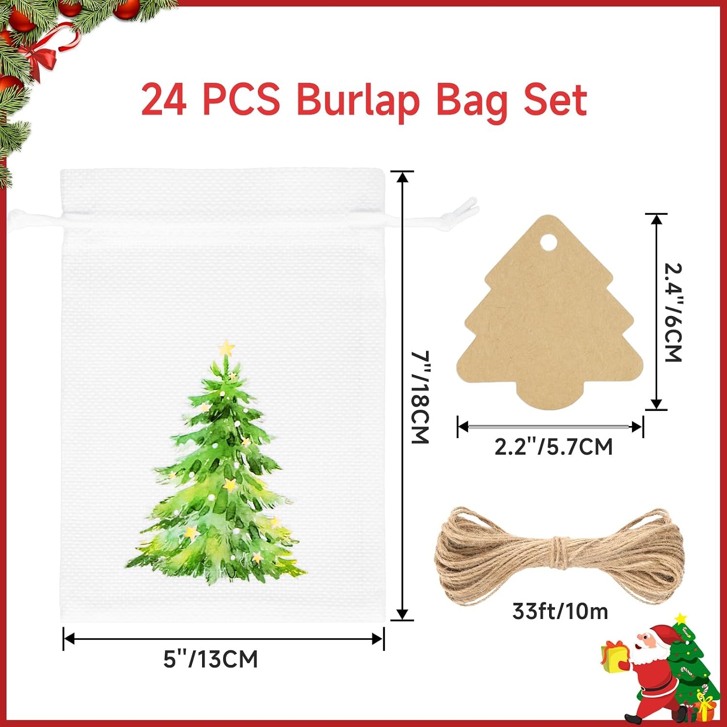 image:imageG2PLUS Christmas Drawstring Burlap Gift Bags  24 Pack Christmas Advent Calendar Bags 8 Designs 46 inches Goodie Gift Bag with Xmas Tree Tags for Xmas Holiday Party Favors5X7 Christmas Tree