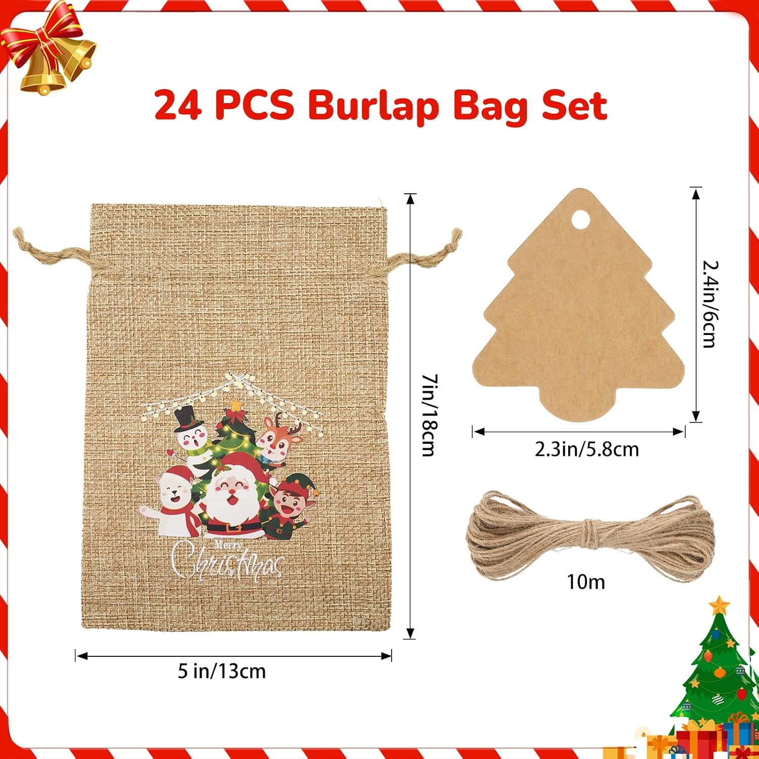 image:imageG2PLUS Christmas Drawstring Burlap Gift Bags  24 Pack Christmas Advent Calendar Bags 8 Designs 46 inches Goodie Gift Bag with Xmas Tree Tags for Xmas Holiday Party Favors5X7 Merry Christmas