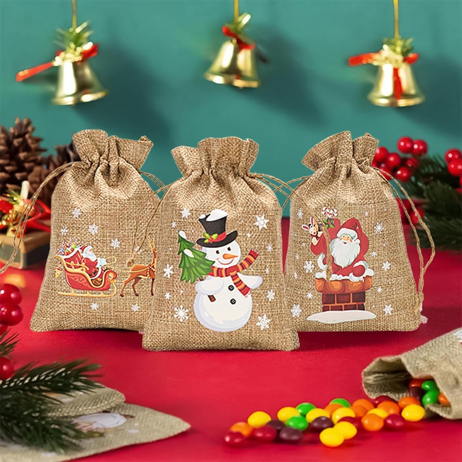 image:imageG2PLUS Christmas Drawstring Burlap Gift Bags  24 Pack Christmas Advent Calendar Bags 8 Designs 46 inches Goodie Gift Bag with Xmas Tree Tags for Xmas Holiday Party Favors5X7 Snowman