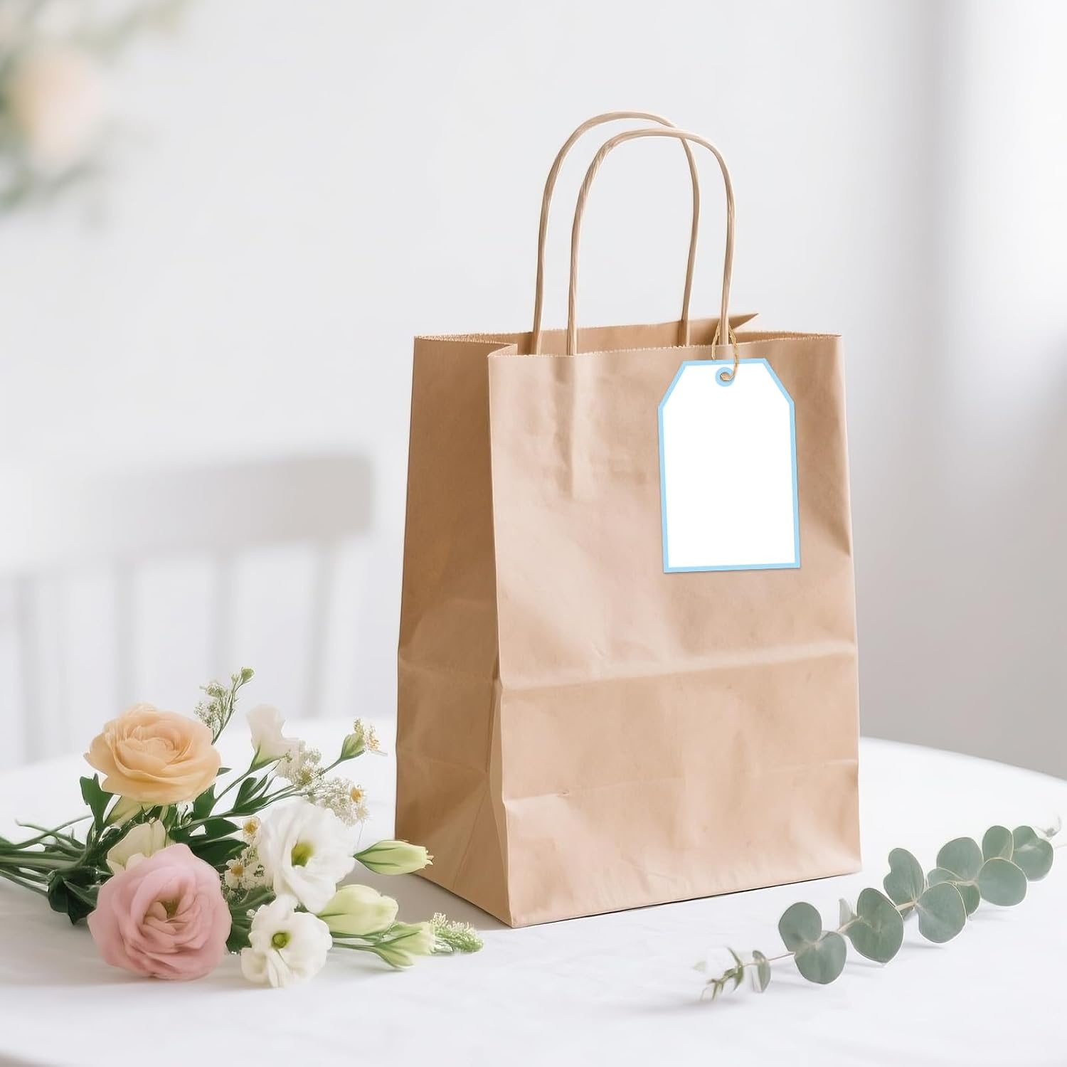 image:imageG2PLUS Gift Tags with String 100PCS White Blank Gift Wrapping Tag 33x22 in Pink Paper for Birthday Wedding Baby Bridal Shower DIY CraftBlue Single Border