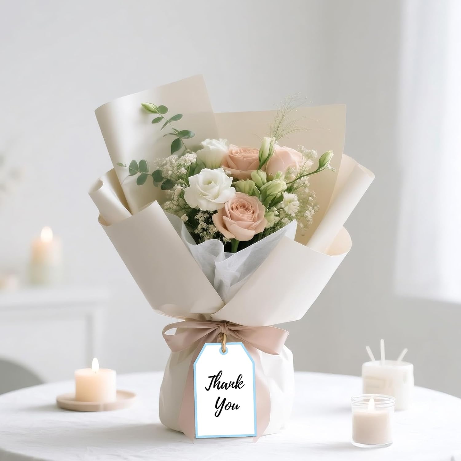 image:imageG2PLUS Gift Tags with String 100PCS White Blank Gift Wrapping Tag 33x22 in Pink Paper for Birthday Wedding Baby Bridal Shower DIY CraftBlue Single Border