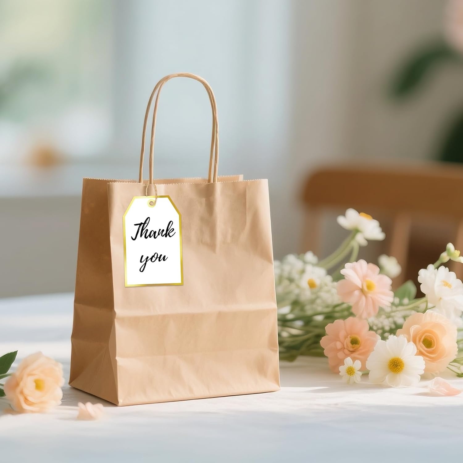 image:imageG2PLUS Gift Tags with String 100PCS White Blank Gift Wrapping Tag 33x22 in Pink Paper for Birthday Wedding Baby Bridal Shower DIY CraftGold Single Border