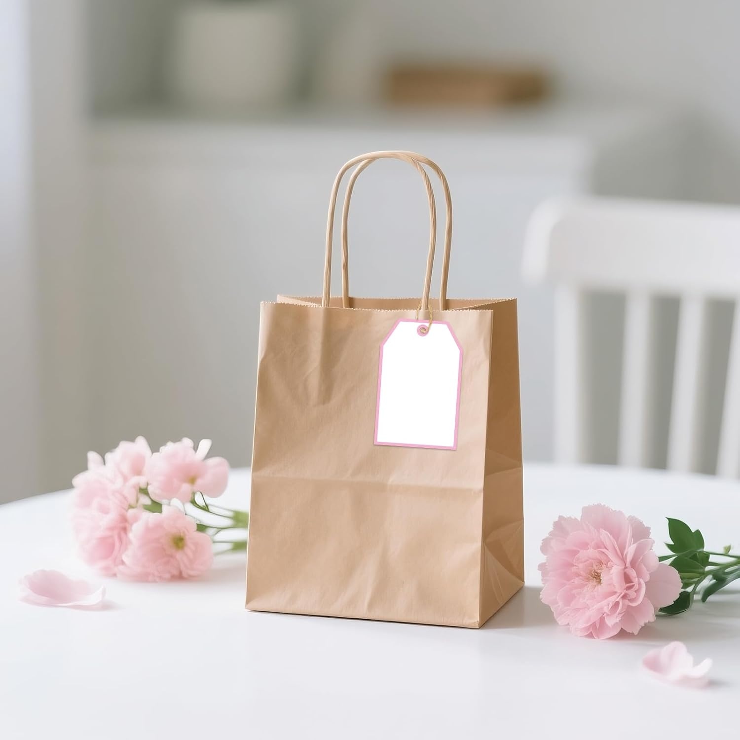 image:imageG2PLUS Gift Tags with String 100PCS White Blank Gift Wrapping Tag 33x22 in Pink Paper for Birthday Wedding Baby Bridal Shower DIY CraftPink Single Border