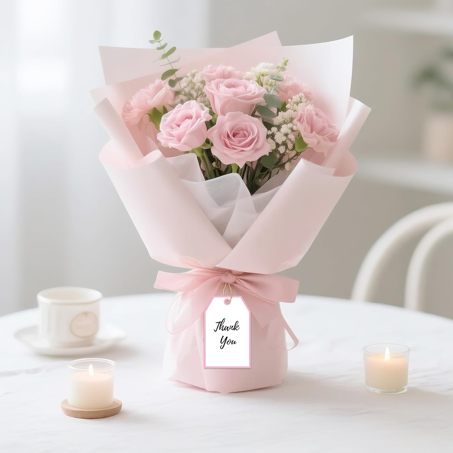 image:imageG2PLUS Gift Tags with String 100PCS White Blank Gift Wrapping Tag 33x22 in Pink Paper for Birthday Wedding Baby Bridal Shower DIY CraftPink Single Border