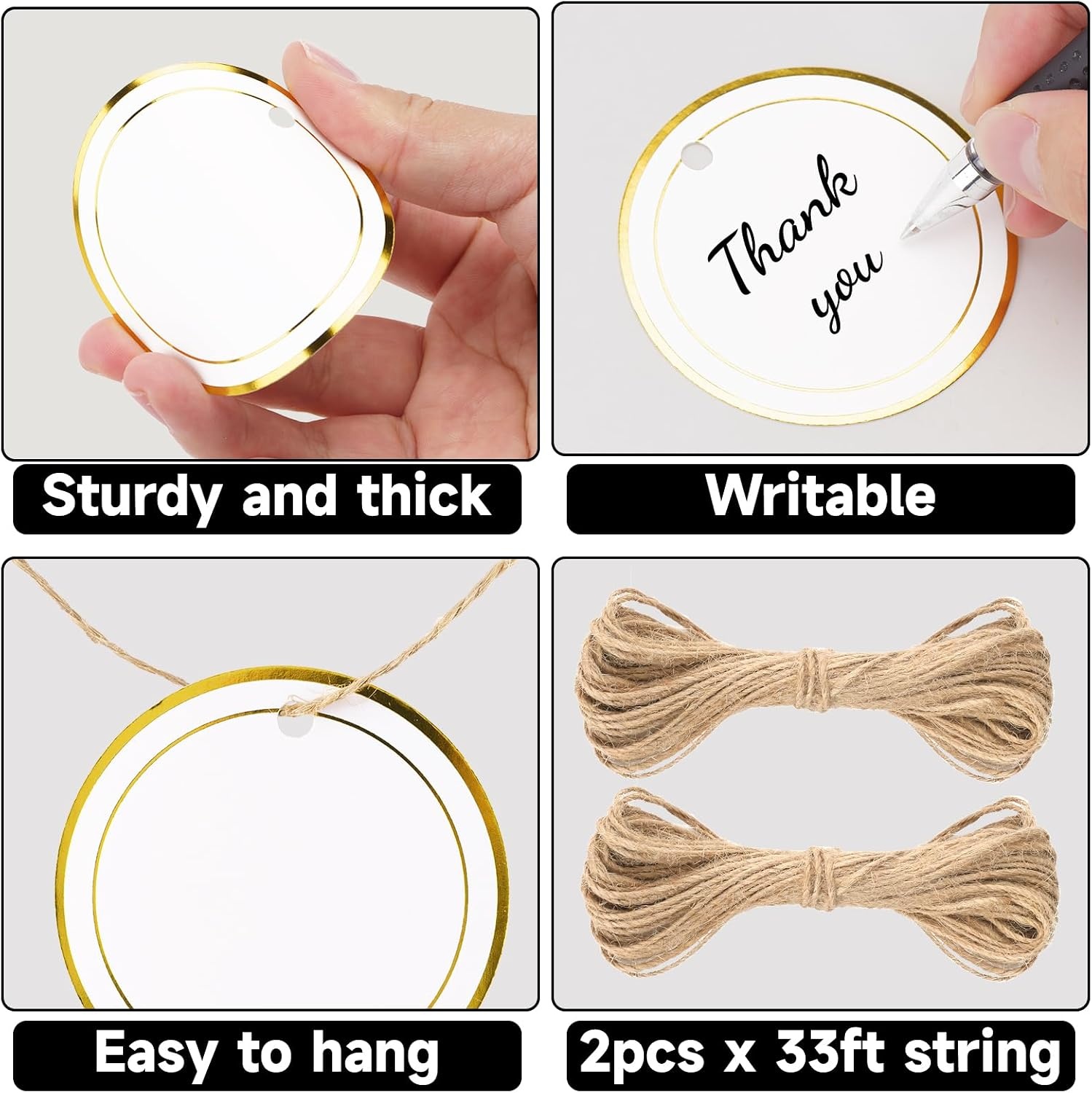 image:imageG2PLUS Gift Tags with String 100PCS White Blank Gift Wrapping Tag 33x22 in Pink Paper for Birthday Wedding Baby Bridal Shower DIY CraftRound Double Border