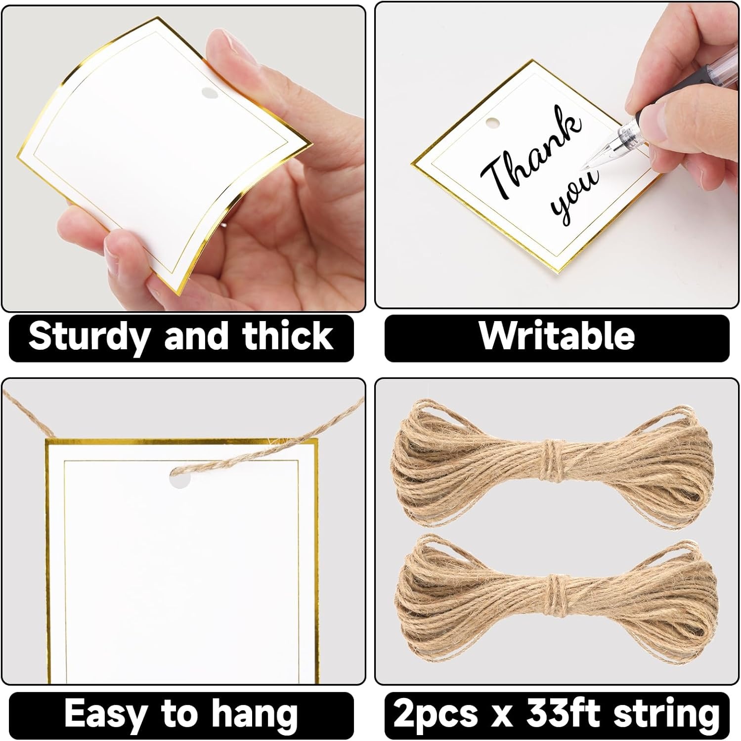 image:imageG2PLUS Gift Tags with String 100PCS White Blank Gift Wrapping Tag 33x22 in Pink Paper for Birthday Wedding Baby Bridal Shower DIY CraftSquare Double Border