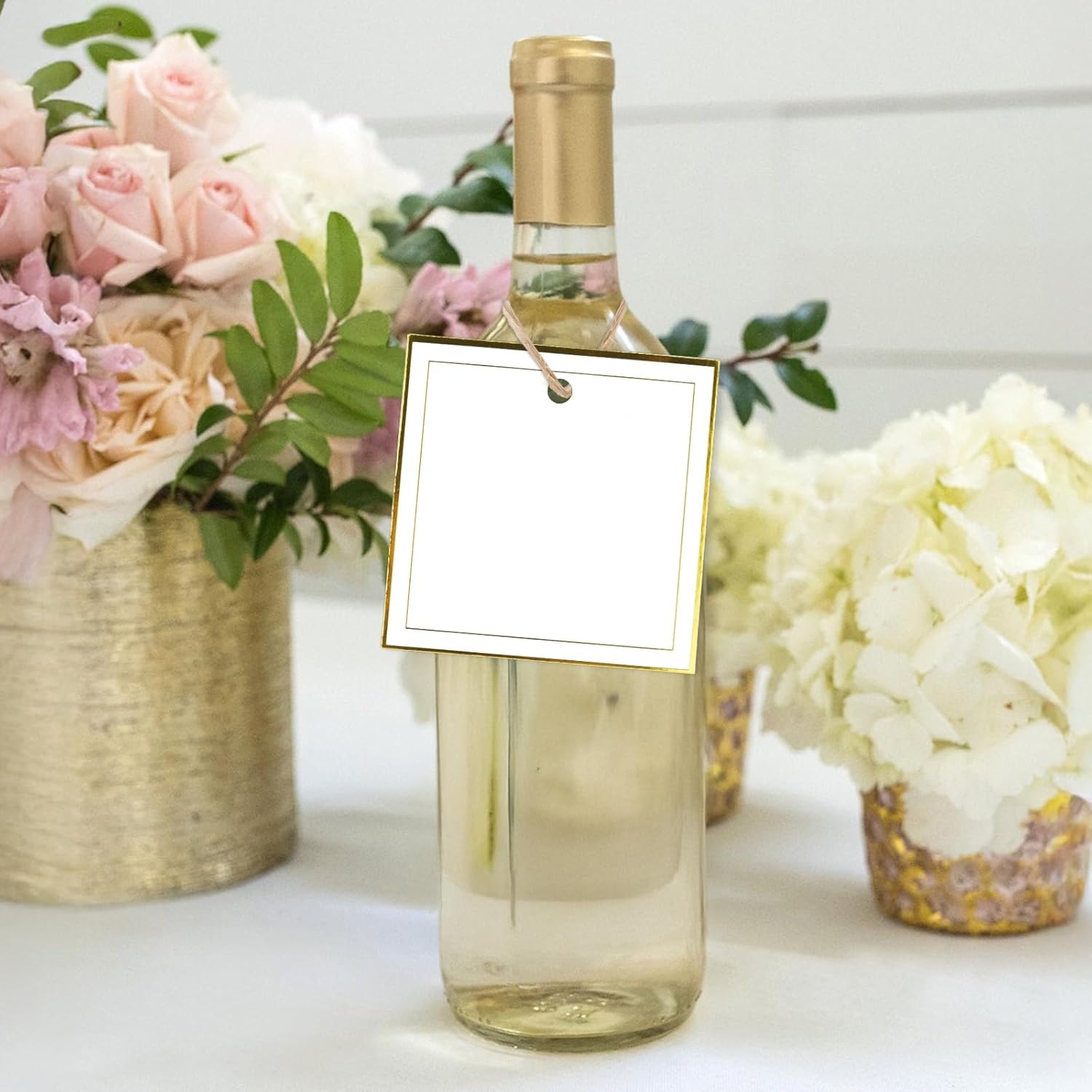 image:imageG2PLUS Gift Tags with String 100PCS White Blank Gift Wrapping Tag 33x22 in Pink Paper for Birthday Wedding Baby Bridal Shower DIY CraftSquare Double Border