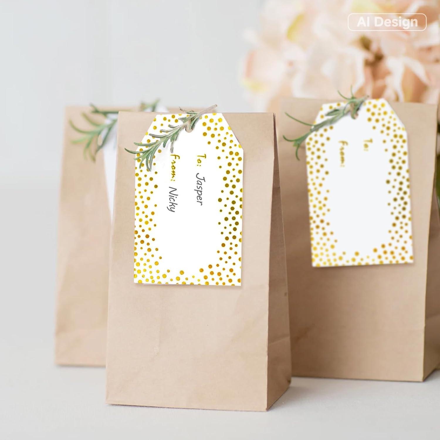 image:imageG2PLUS Gold Foil Dots Gift Tags 50 Pcs White Paper HangTags with String Metallic Gold Dots Present Tags Personalized Blank Labels for Wedding Birthday Party Favors 334216to fromGold Dots