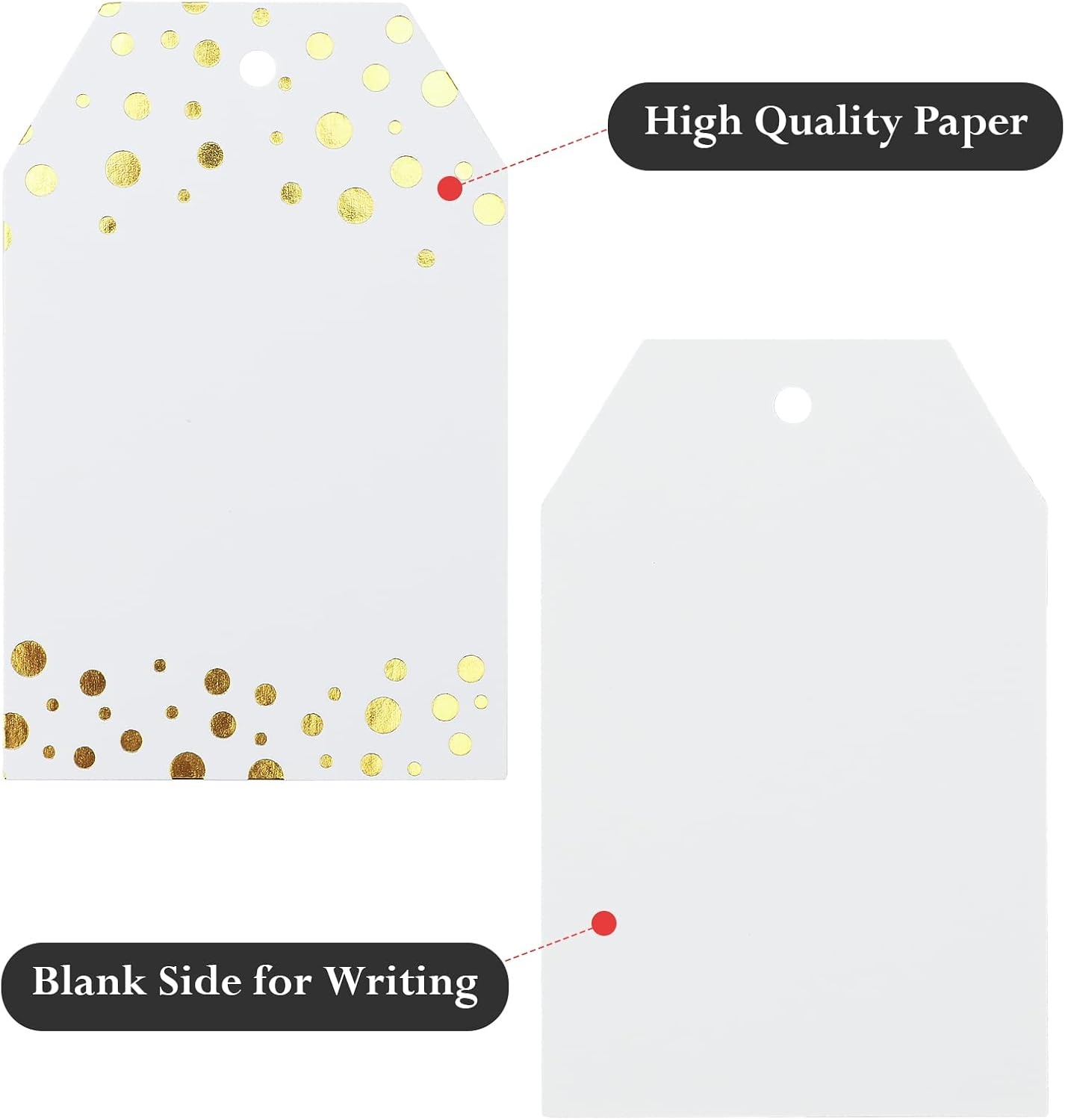 image:imageG2PLUS Gold Foil Dots Gift Tags 50 Pcs White Paper HangTags with String Metallic Gold Dots Present Tags Personalized Blank Labels for Wedding Birthday Party Favors 334216BlankGold Dots