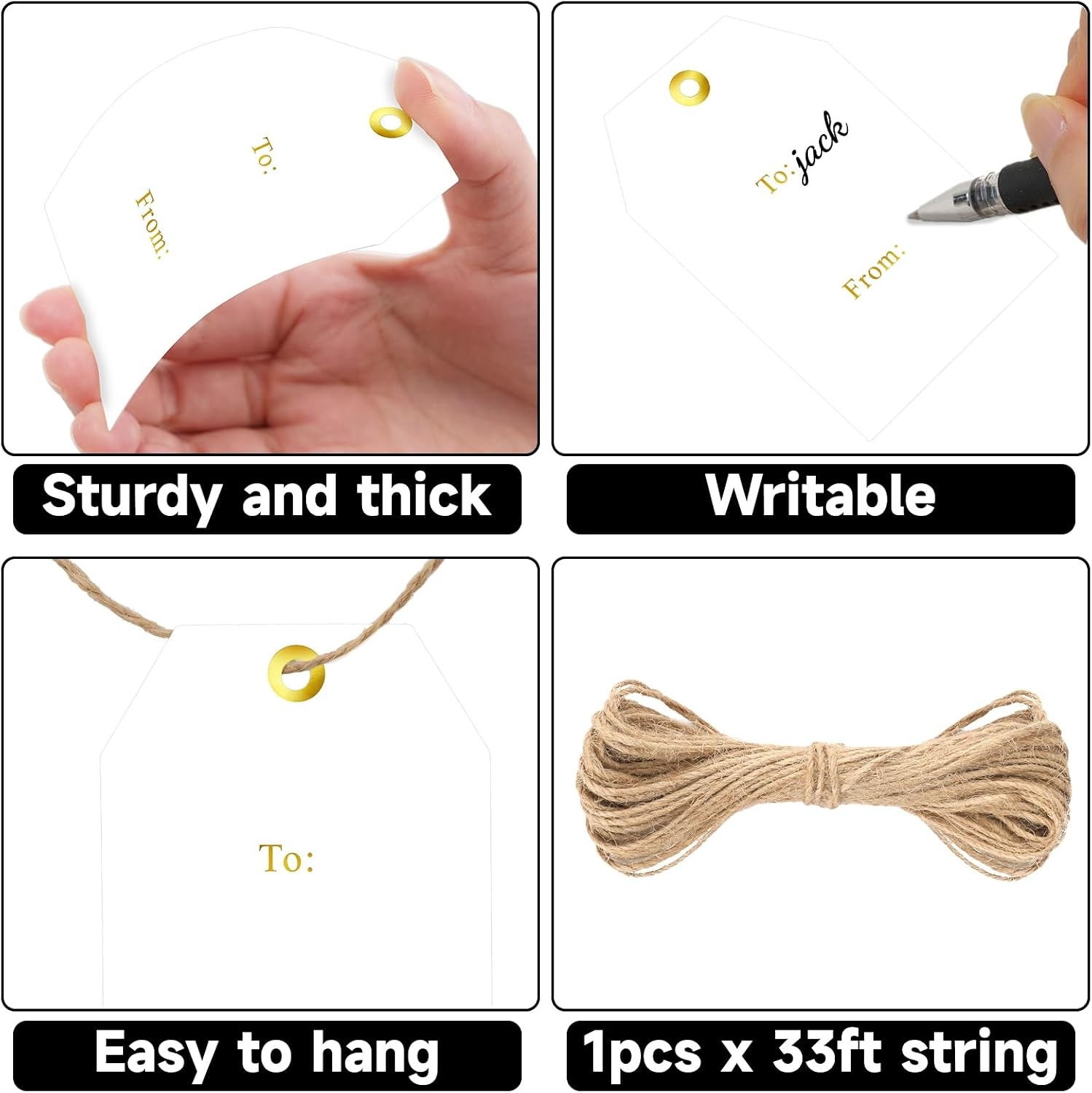 image:imageG2PLUS Gold Foil Dots Gift Tags 50 Pcs White Paper HangTags with String Metallic Gold Dots Present Tags Personalized Blank Labels for Wedding Birthday Party Favors 334216to fromGold Hole Dots