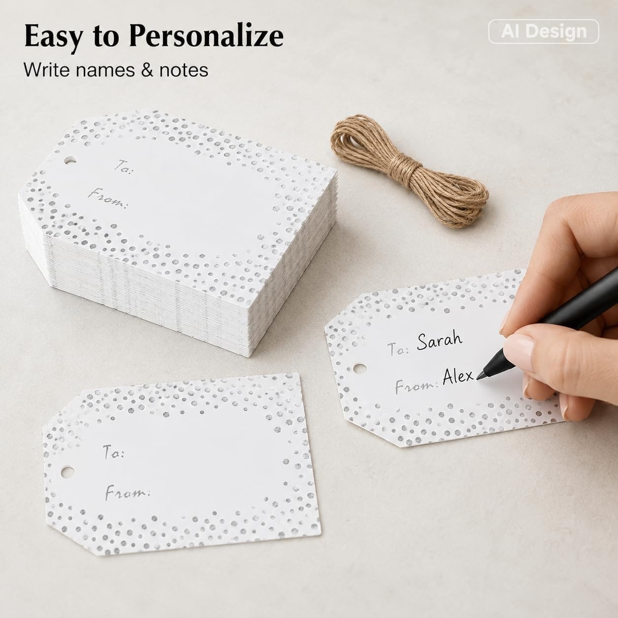 image:imageG2PLUS Gold Foil Dots Gift Tags 50 Pcs White Paper HangTags with String Metallic Gold Dots Present Tags Personalized Blank Labels for Wedding Birthday Party Favors 334216to fromSilver Dots
