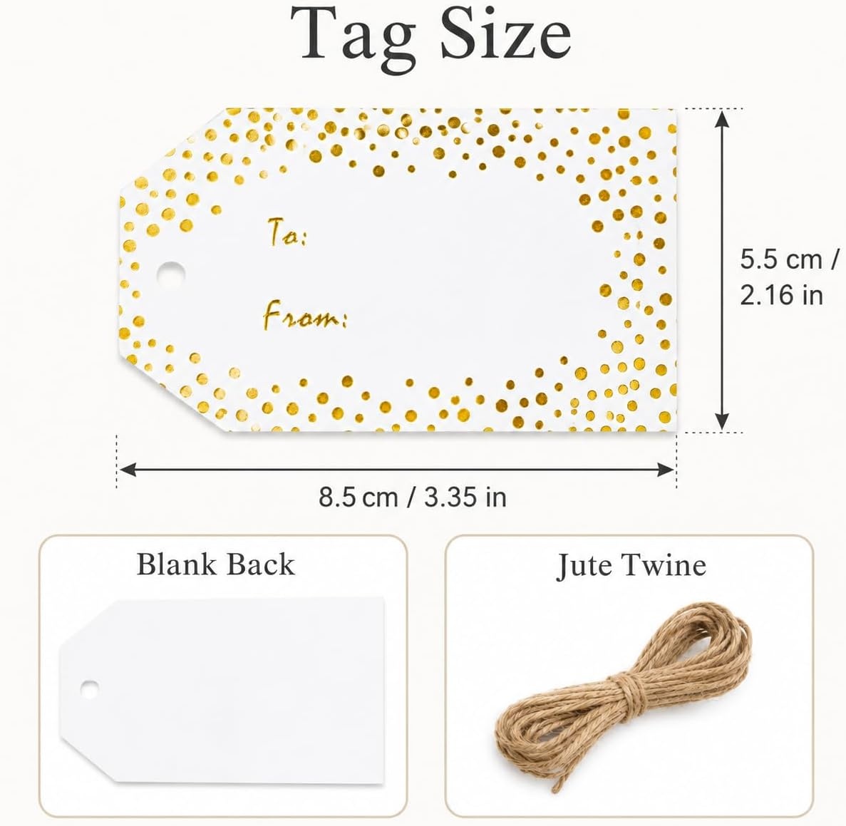 image:imageG2PLUS Gold Foil Dots Gift Tags 50 Pcs White Paper HangTags with String Metallic Gold Dots Present Tags Personalized Blank Labels for Wedding Birthday Party Favors 334216to fromGold Dots
