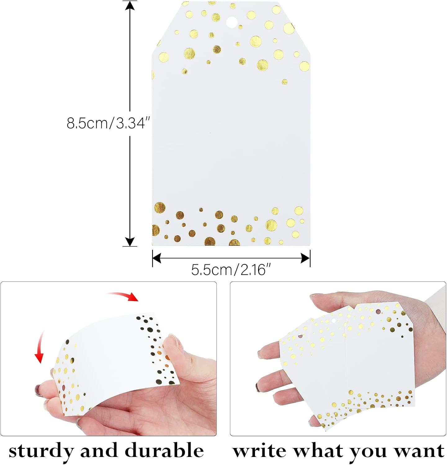 image:imageG2PLUS Gold Foil Gift Tags  50 Pcs White Paper to and from Gift Name Tags with String for Present Wrapping Wedding Baby Shower Christmas Party FavorsBlankGold Dots